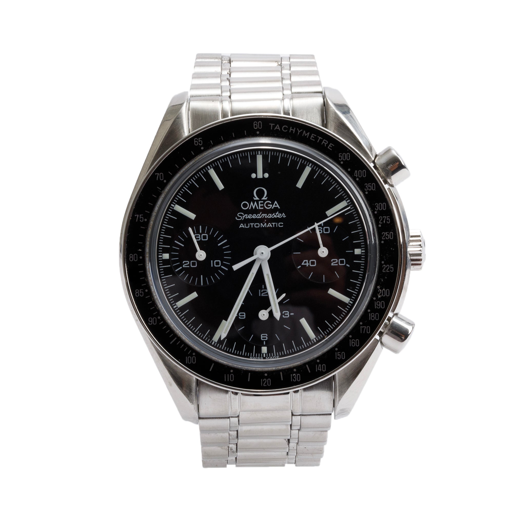 Omega Stainless Steel Speedmaster Reduced 39 MM Automatic Chronograph Watch w/ Box & Papers