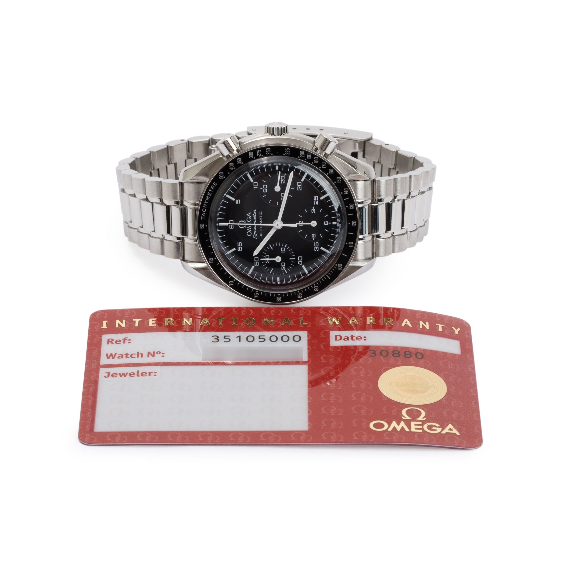 Omega Stainless Steel Speedmaster Reduced 39 MM Automatic Chronograph Watch w/ Card
