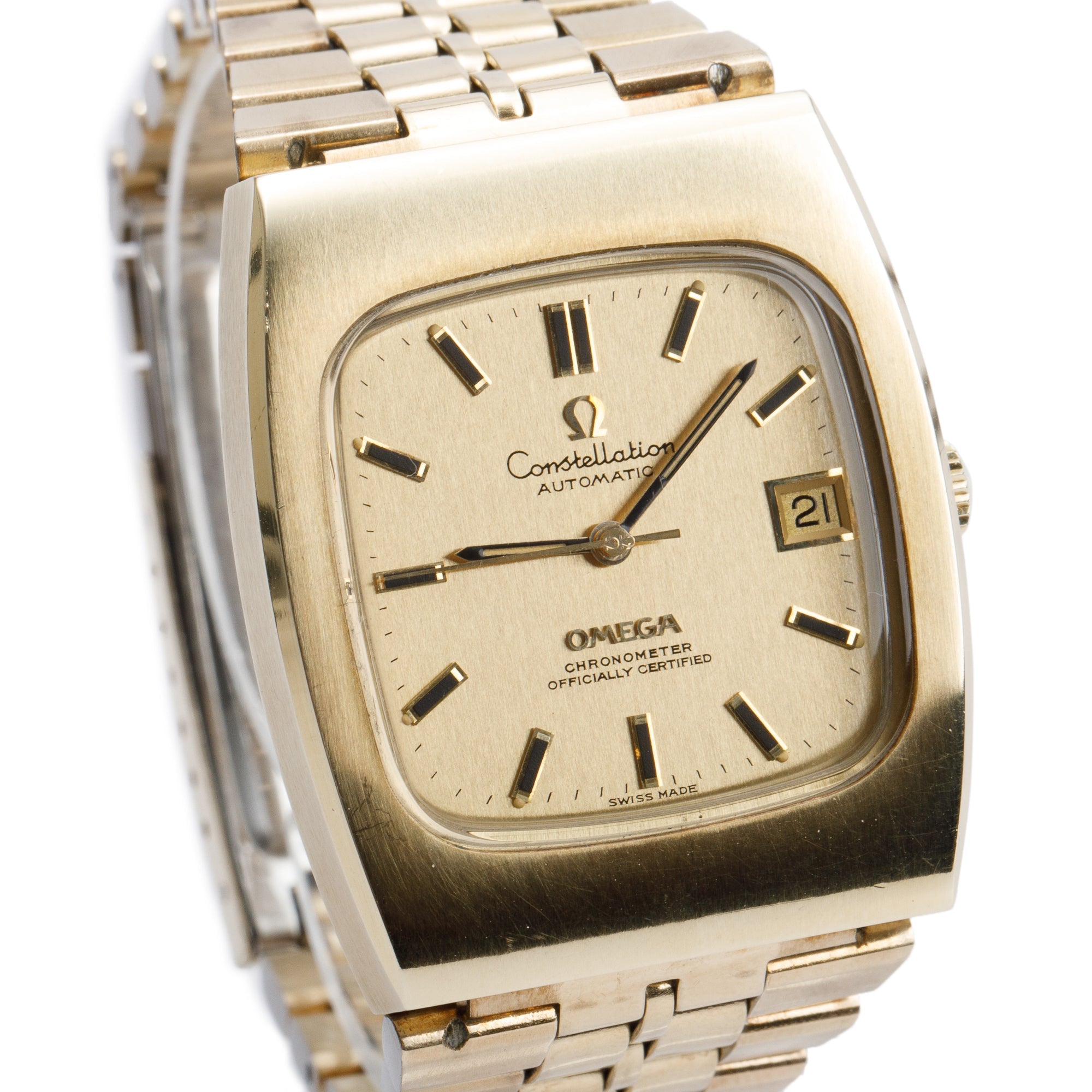 Omega Vintage 14k Gold-Plated Stainless Steel Constellation Chronometer Automatic Watch w/ Papers