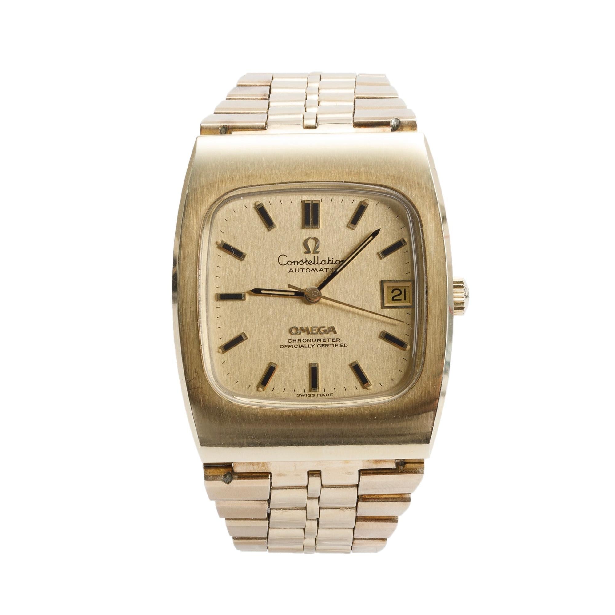 Omega Vintage 14k Gold-Plated Stainless Steel Constellation Chronometer Automatic Watch w/ Papers
