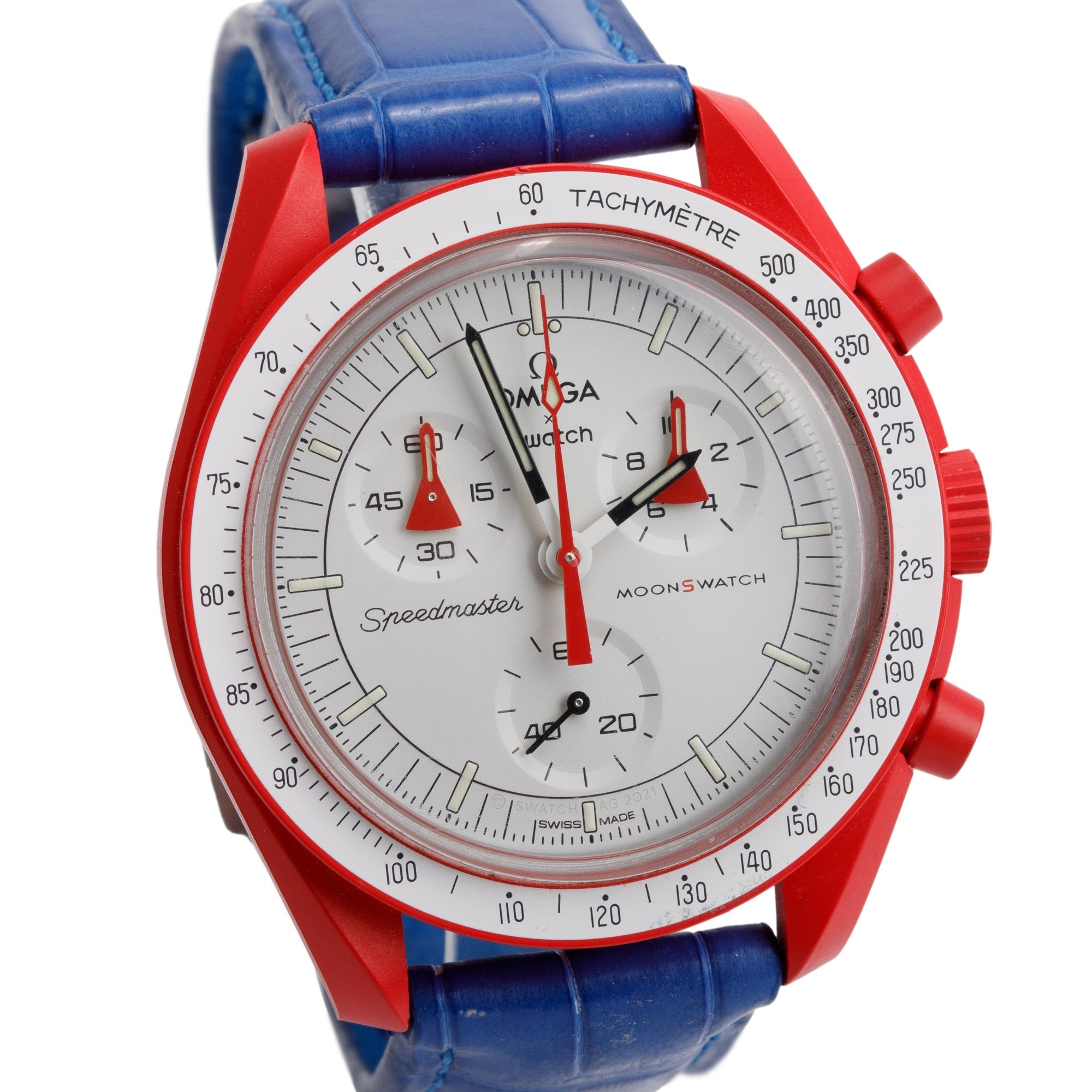 Omega X Swatch Bioceramic Mission to Mars MoonSwatch on Leather