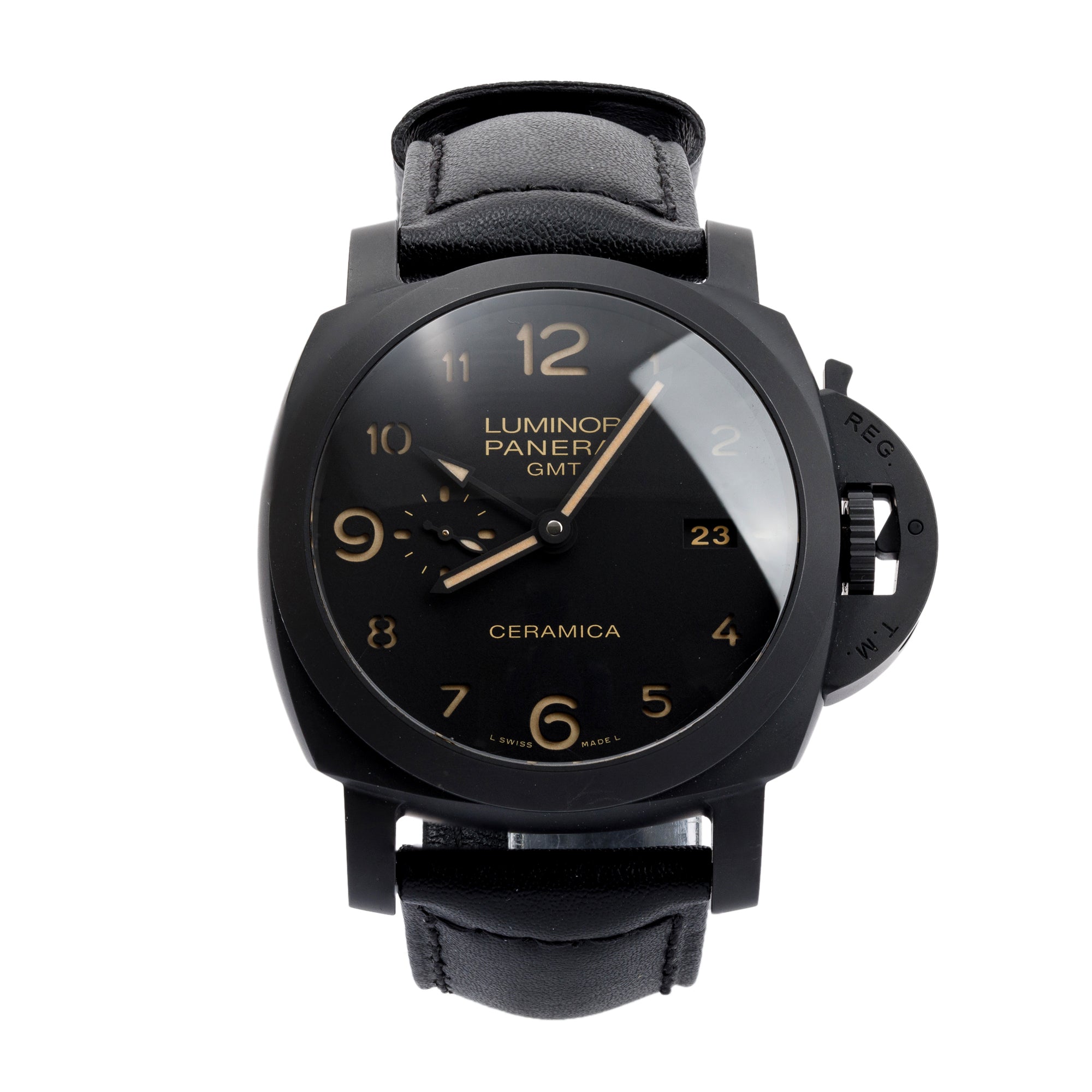 Panerai Black Ceramic Luminor 1950 3 Days PAM00438 44mm GMT Automatic Watch w/ Box & Papers