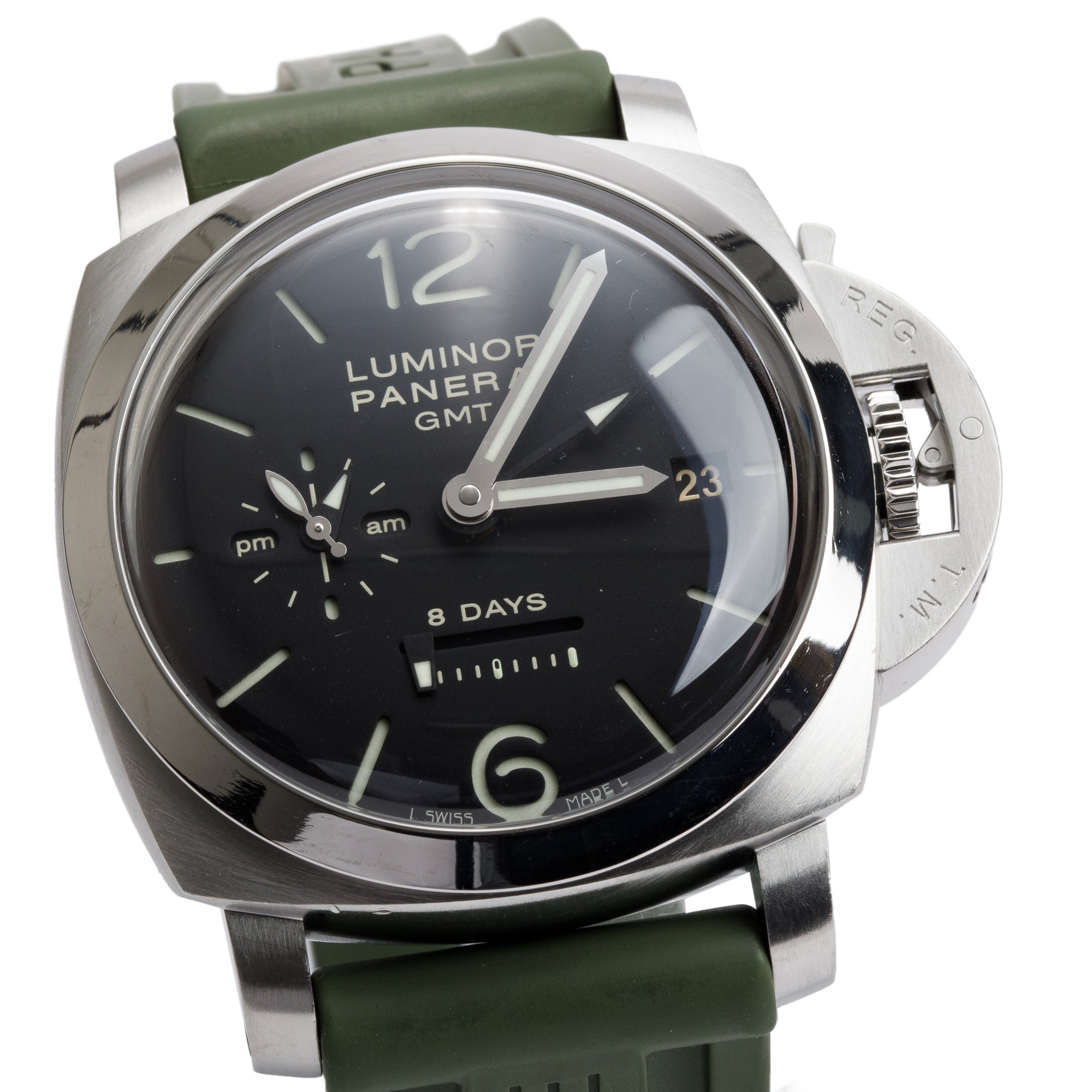 Panerai Stainless Steel Luminor 1950 8 Days GMT PAM00233 44mm Automatic Watch w/ Box & Papers