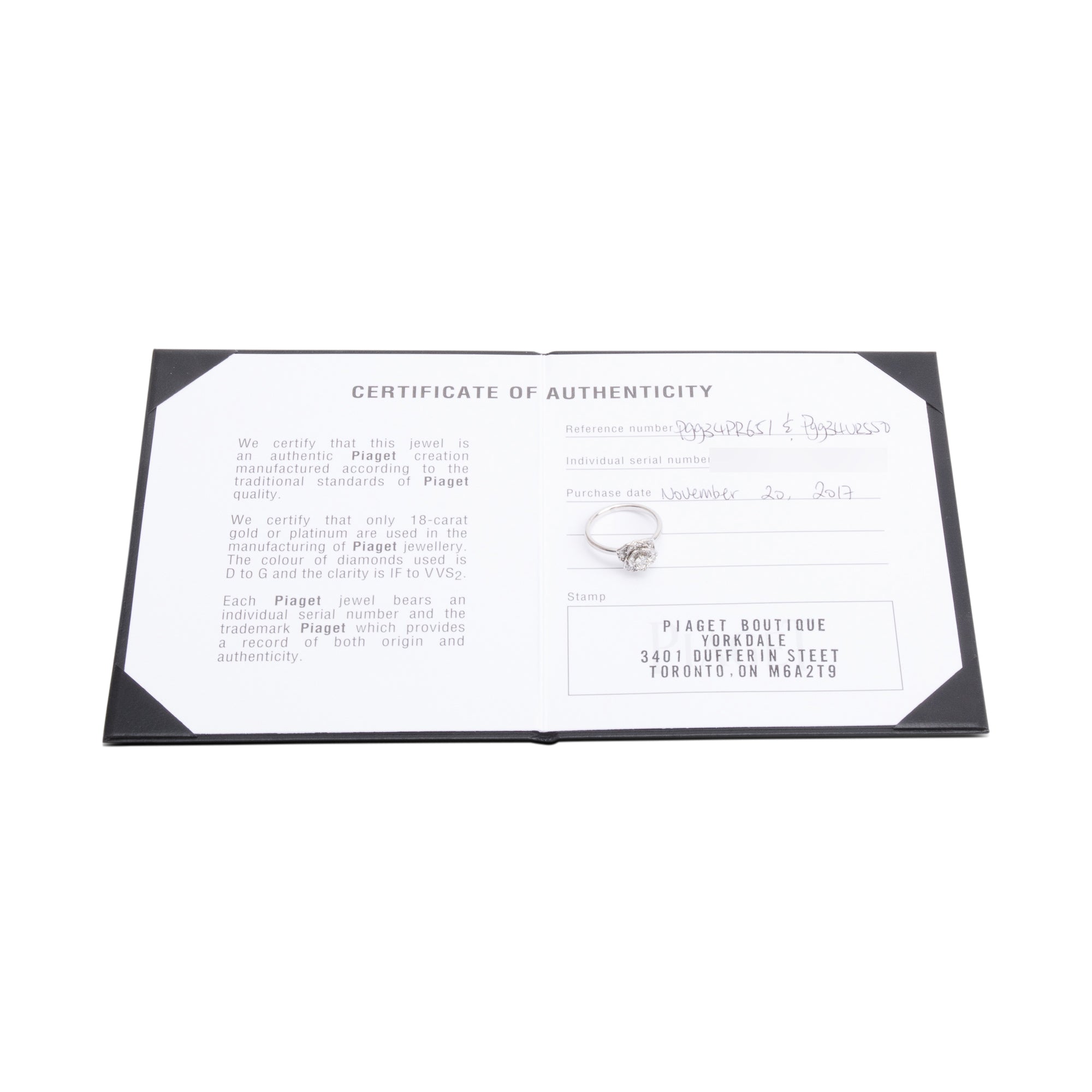 Piaget 18k White Gold Diamond Rose Ring, Size 50 5.25 w/ Certificate