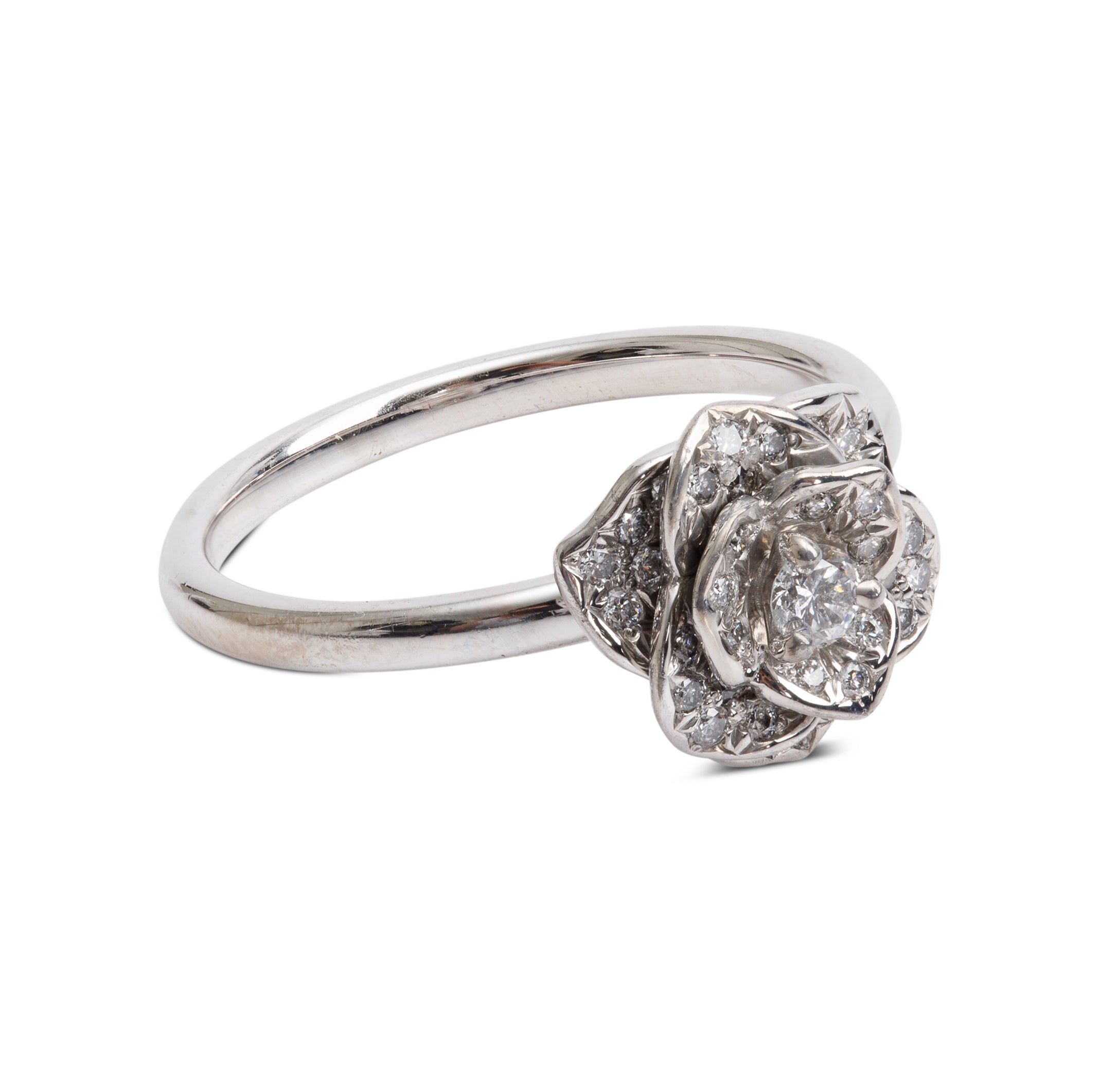 Piaget 18k White Gold Diamond Rose Ring, Size 50 5.25 w/ Certificate
