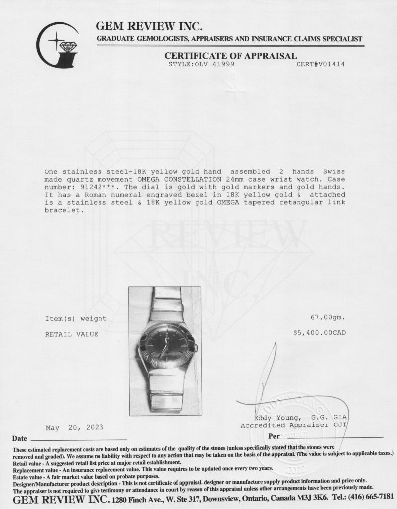 Omega Two-Tone Constellation 24 MM Quartz Watch w/ Papers