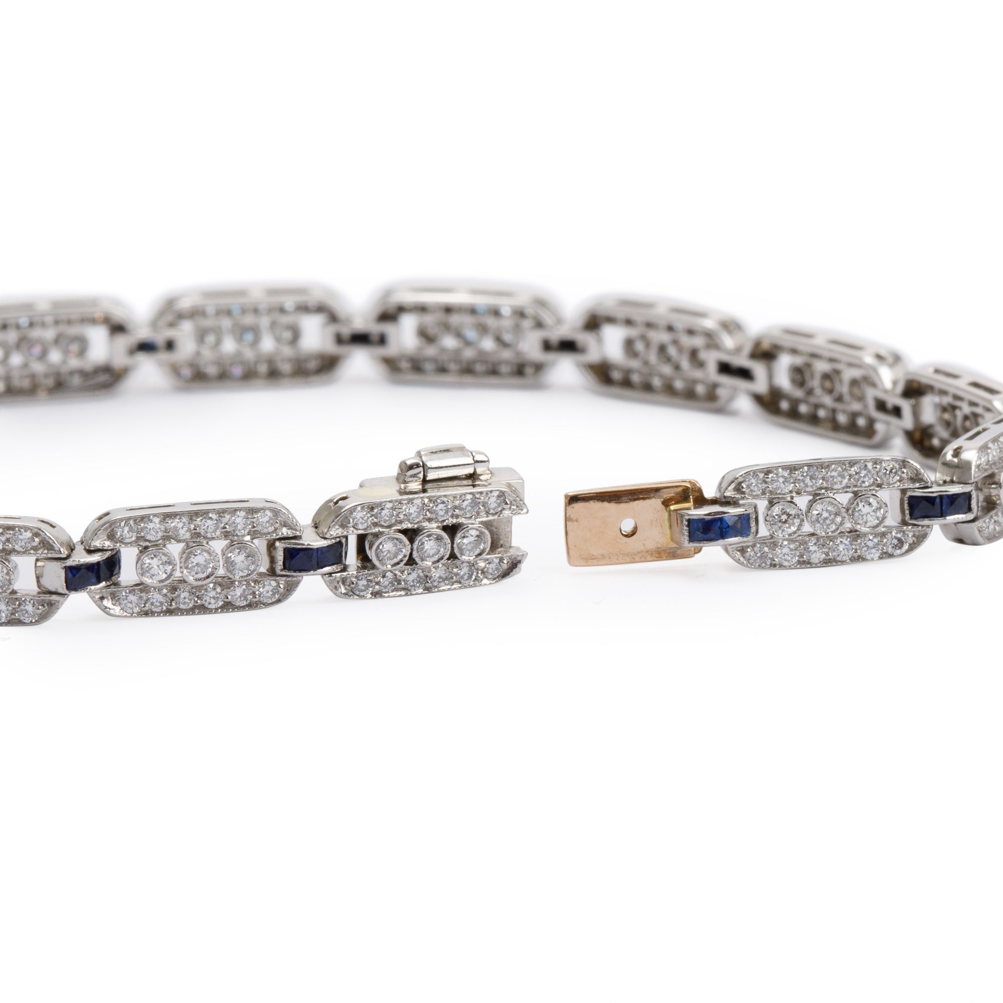 Platinum Blue Sapphire & Diamond Link Bracelet
