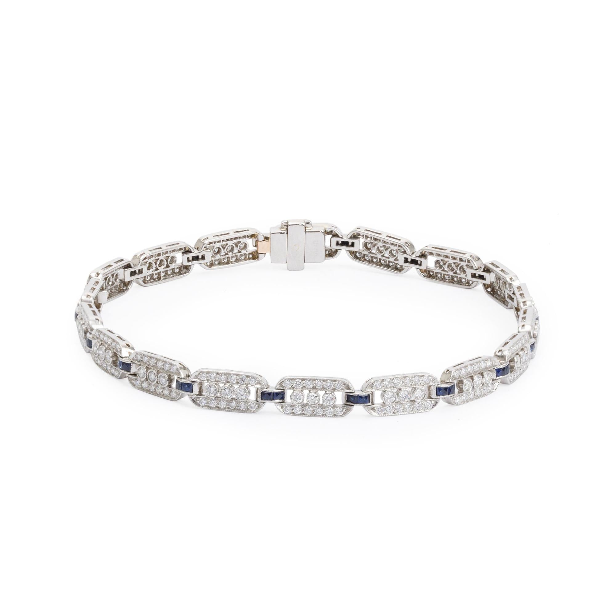 Platinum Blue Sapphire & Diamond Link Bracelet