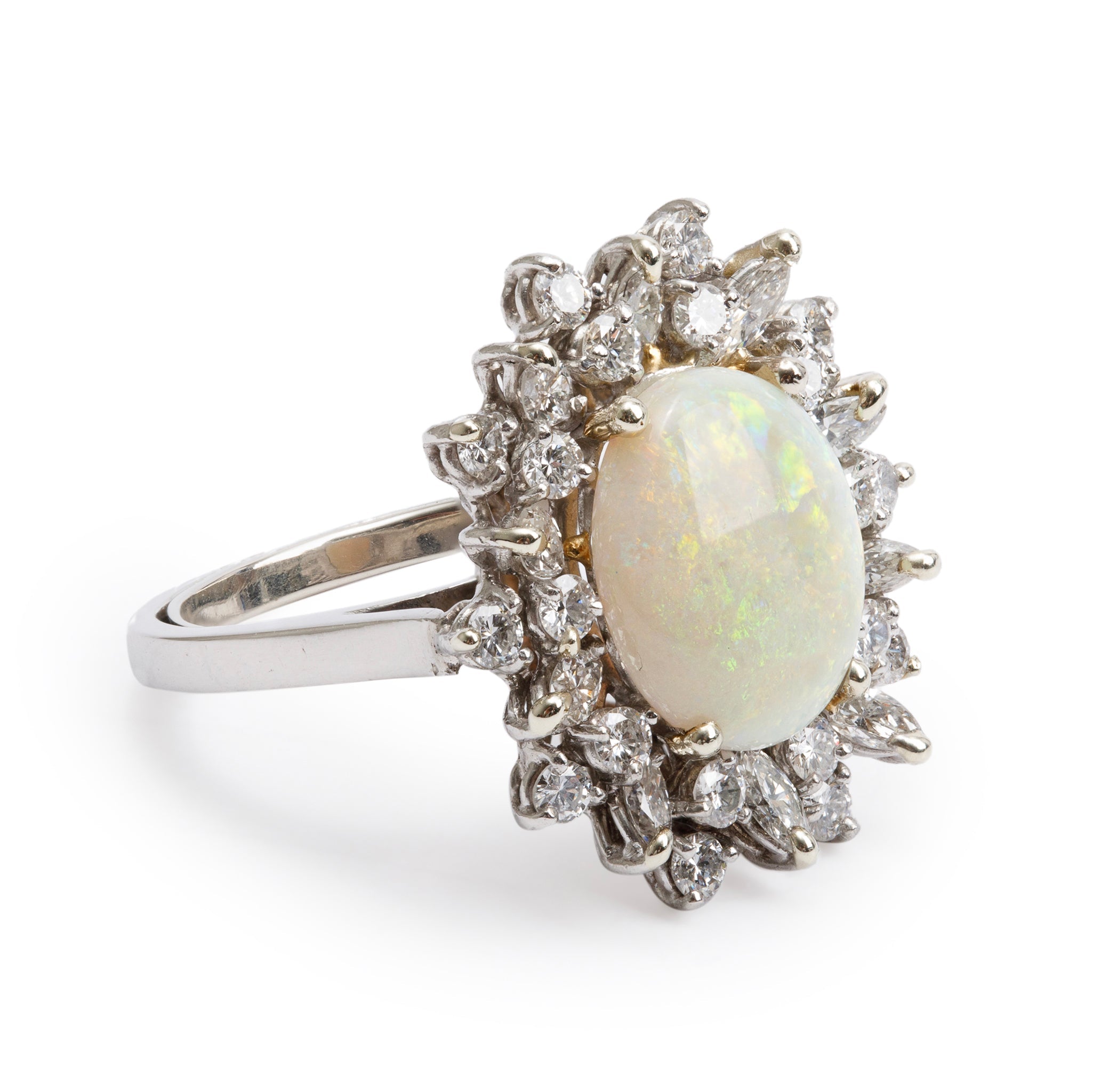 Platinum Opal and Diamond Cocktail Ring, Size 5.25