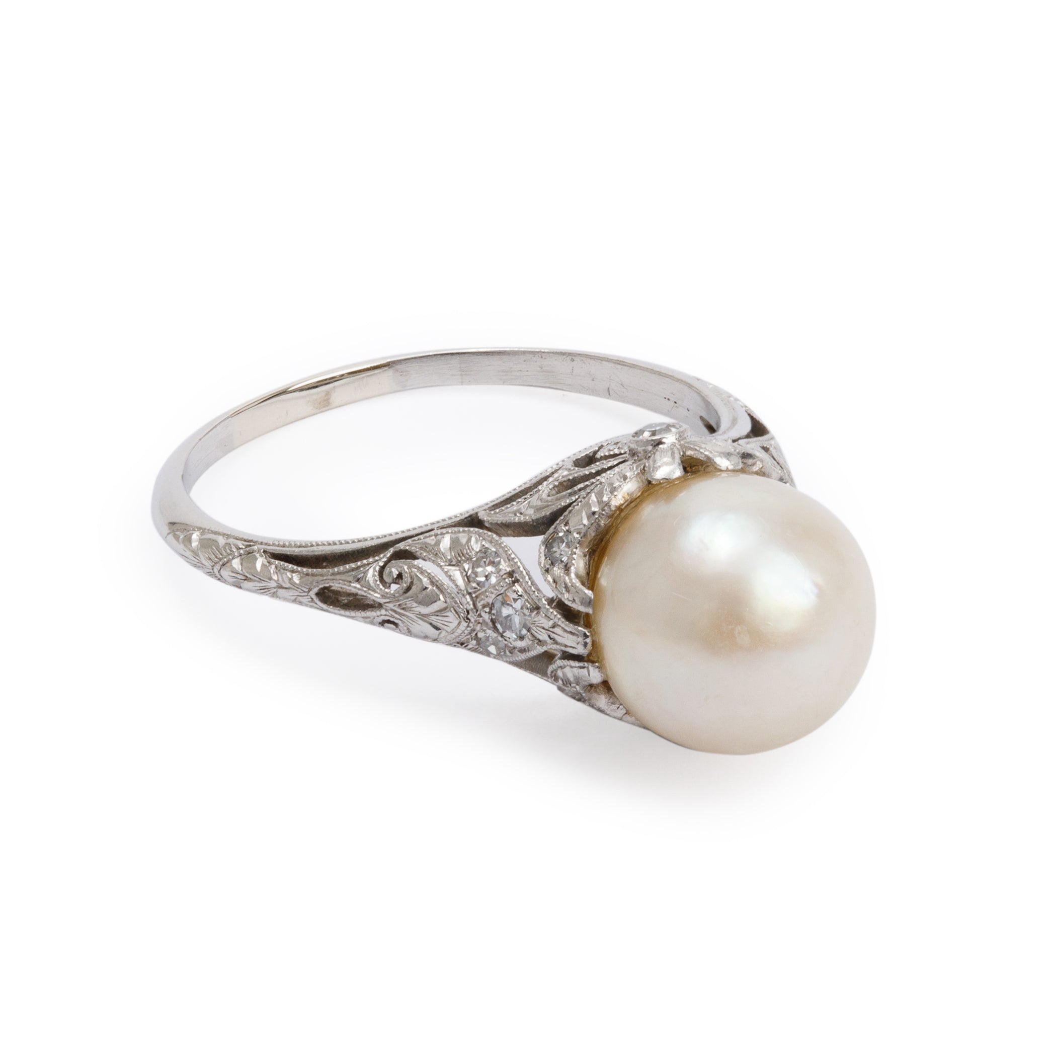 Platinum Pearl & Diamond Cocktail Ring, Size 8.25