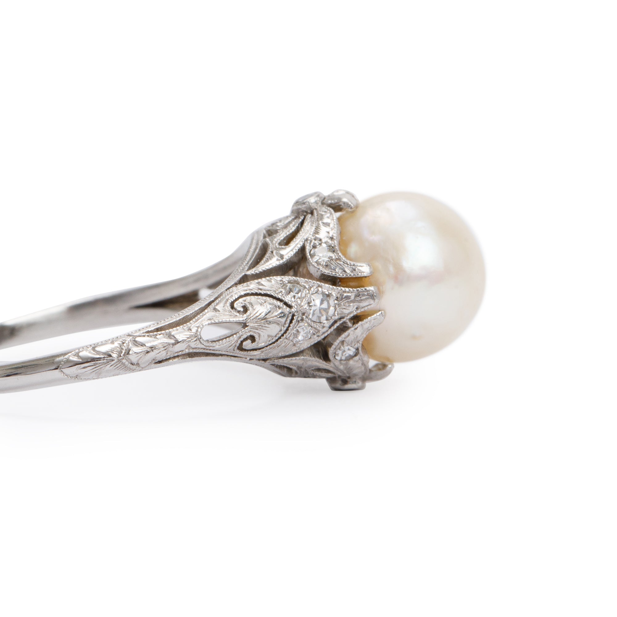 Platinum Pearl & Diamond Cocktail Ring, Size 8.25