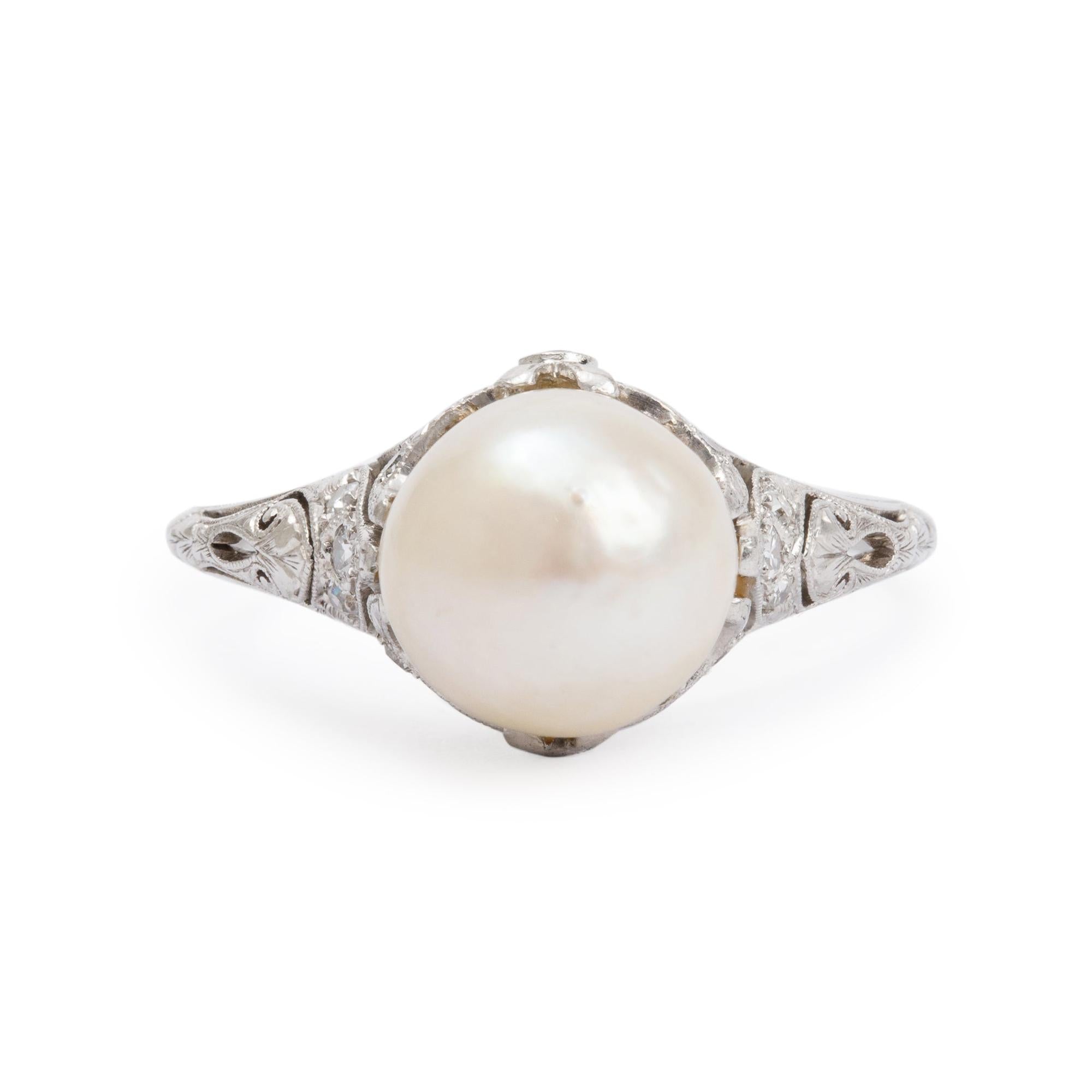Platinum Pearl & Diamond Cocktail Ring, Size 8.25