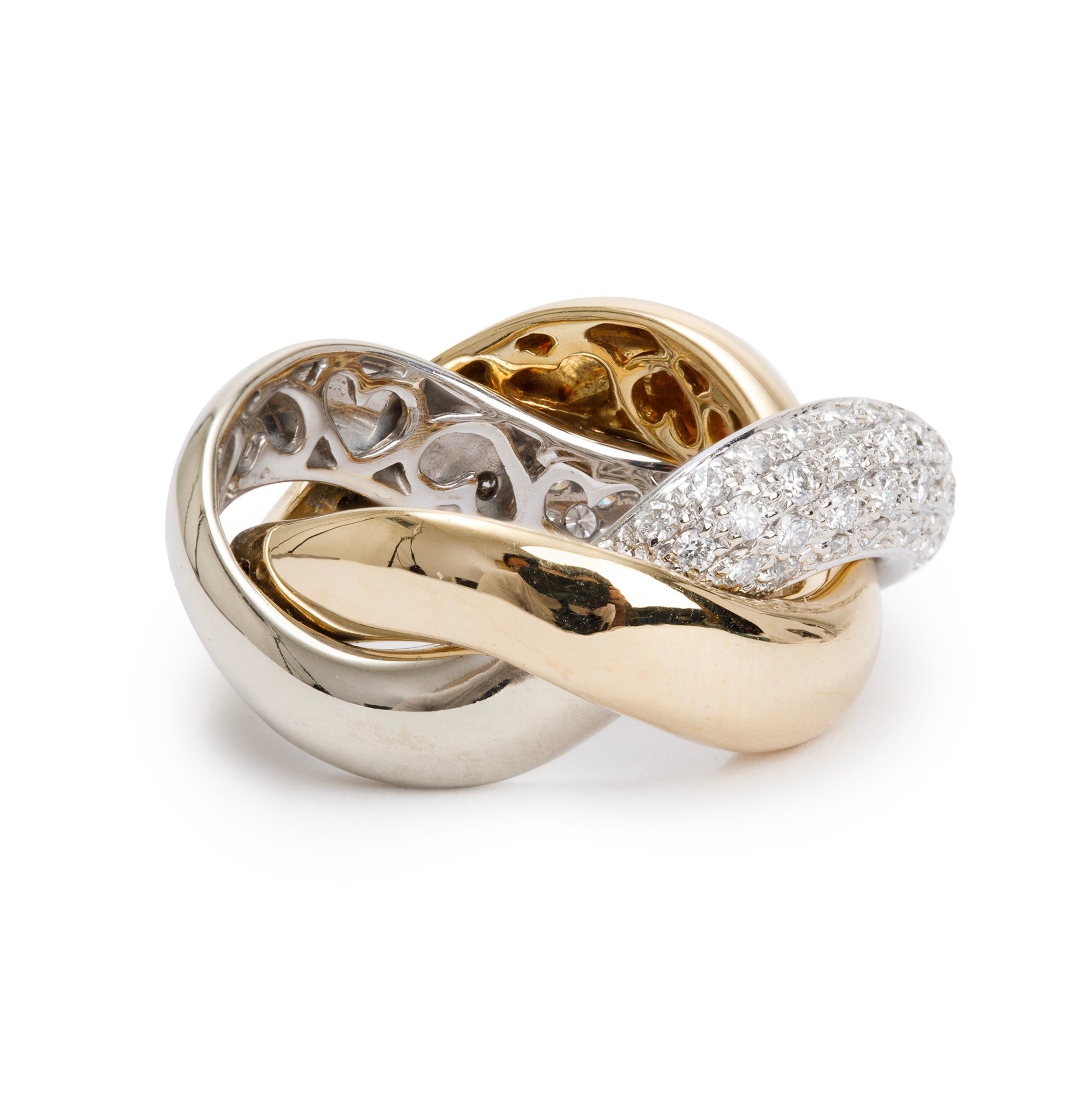 Poiray 18k Yellow & White Gold Diamond Tresse Ring, Size 6.5