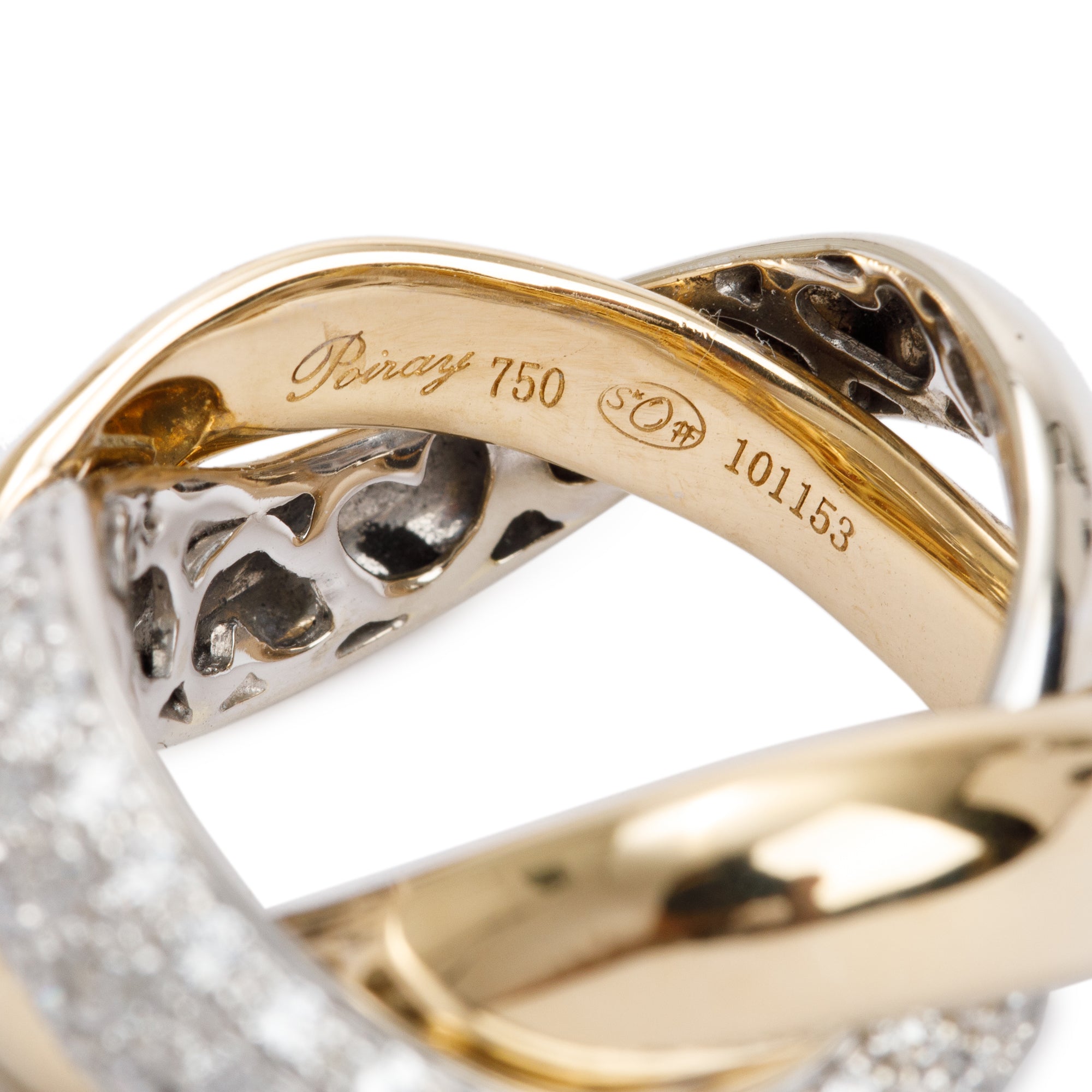 Poiray 18k Yellow & White Gold Diamond Tresse Ring, Size 6.5