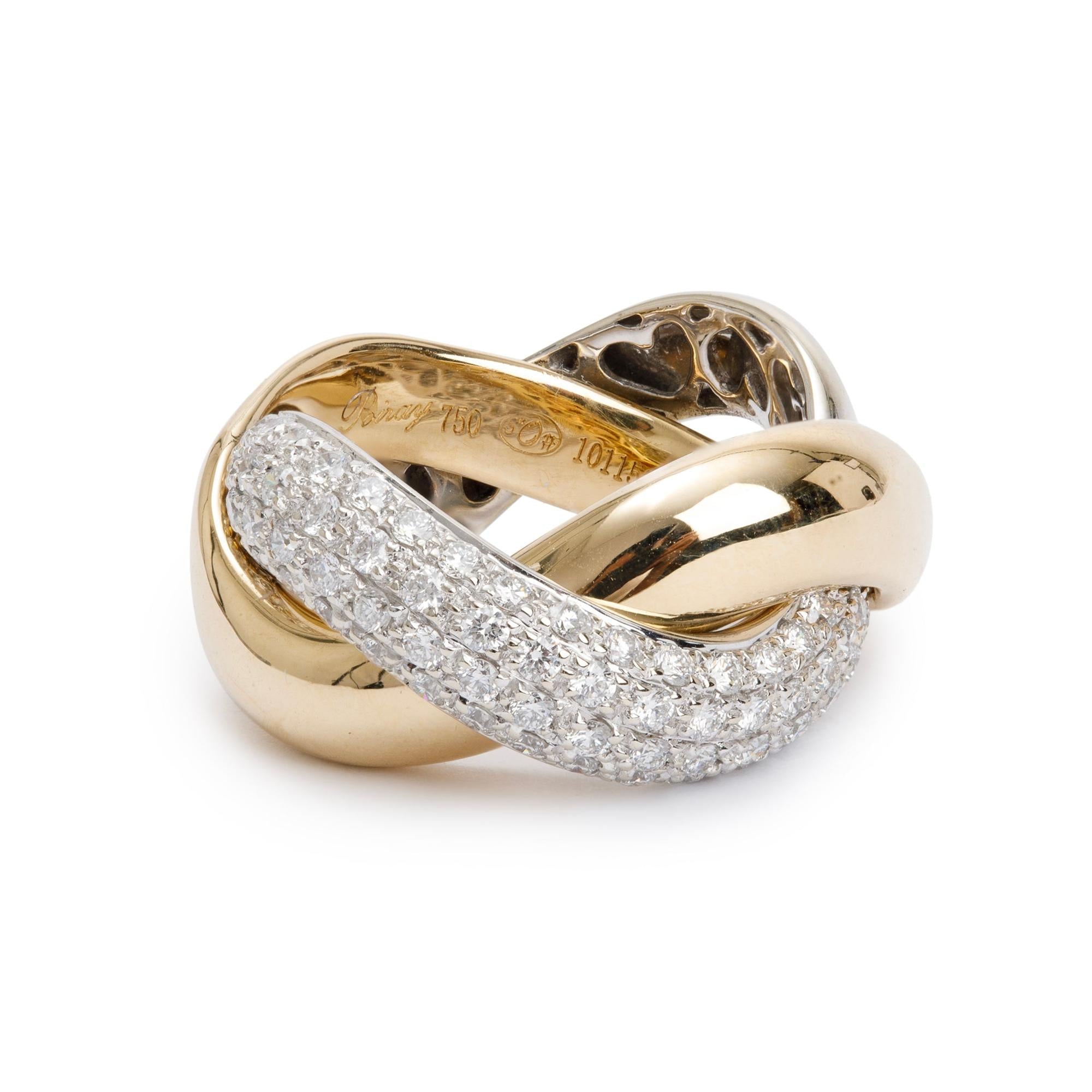Poiray 18k Yellow & White Gold Diamond Tresse Ring, Size 6.5