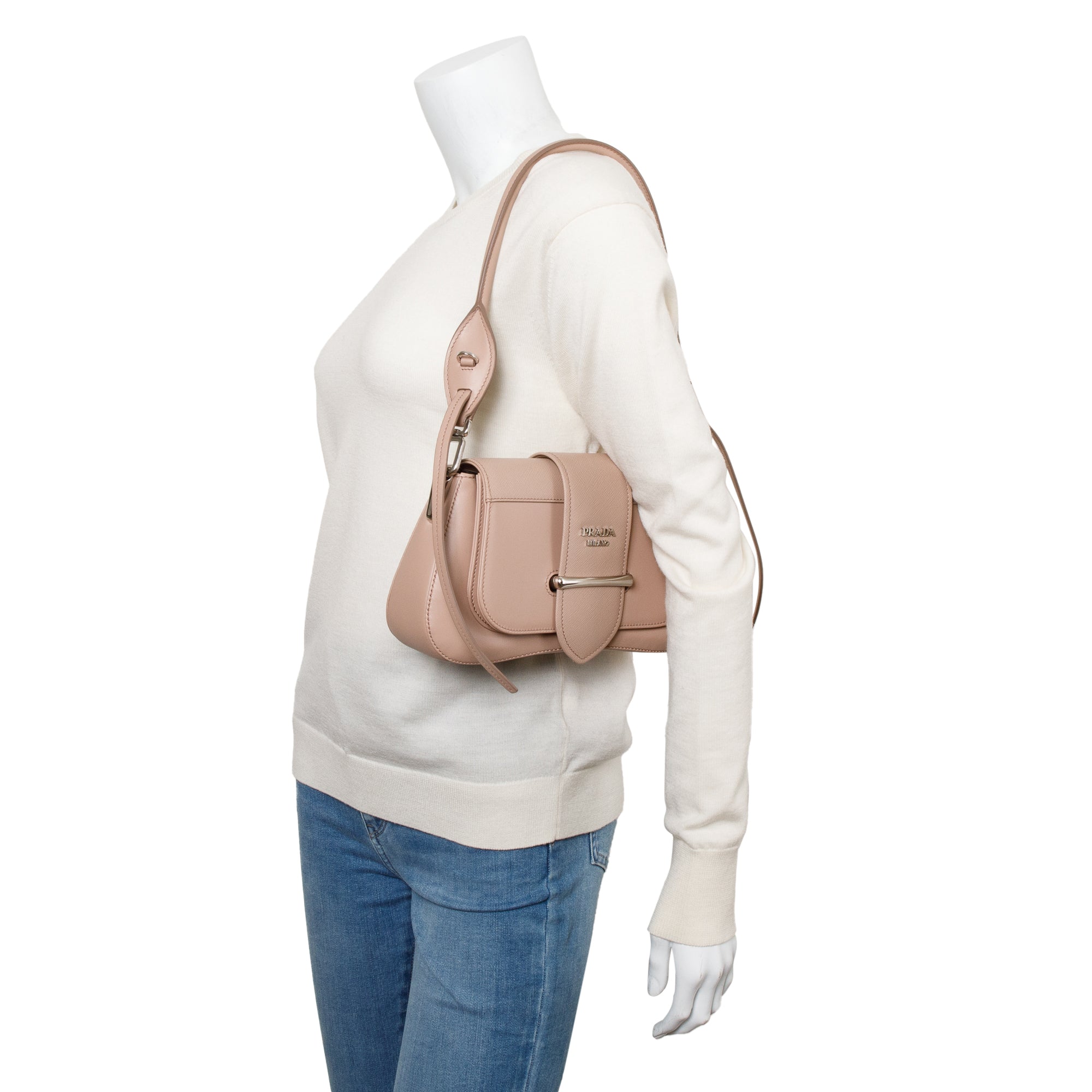 Prada 2020 Beige City Calf Saffiano Sidonie Shoulder Bag w/ Strap