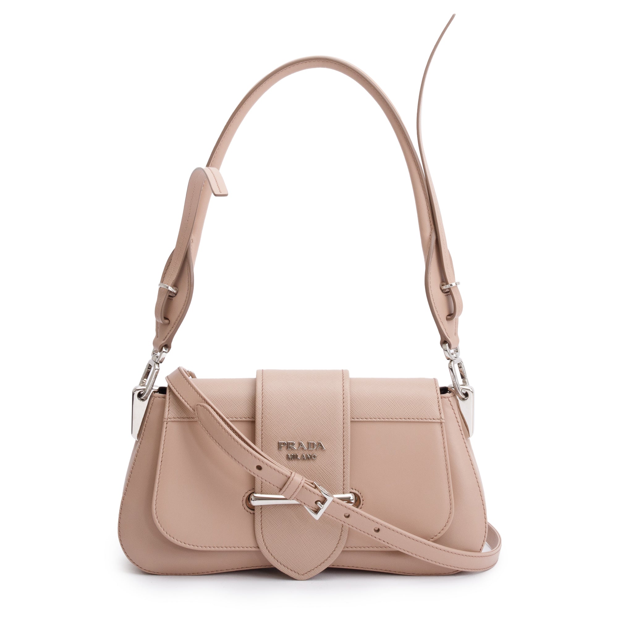 Prada 2020 Beige City Calf Saffiano Sidonie Shoulder Bag w/ Strap