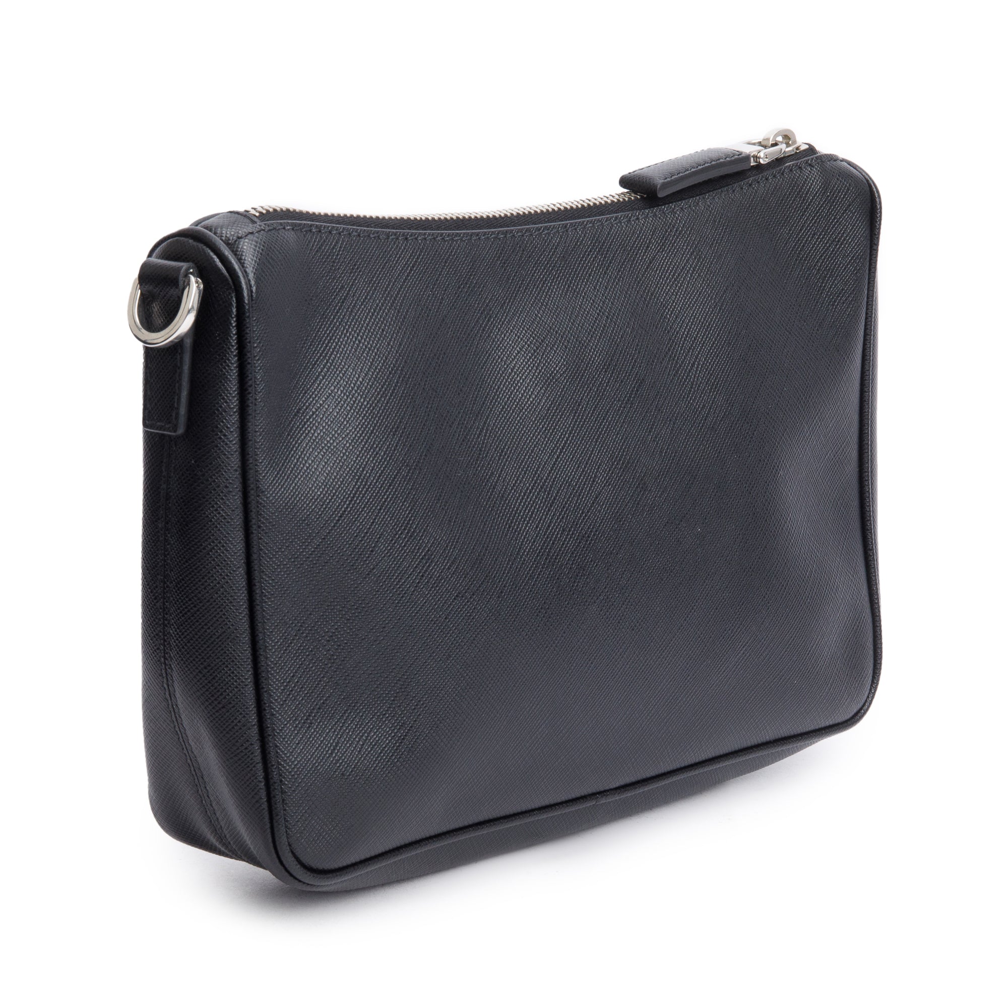 Prada 2020 Black Saffiano Travel Pocket Zippered Shoulder Bag w/ Authenticity Card
