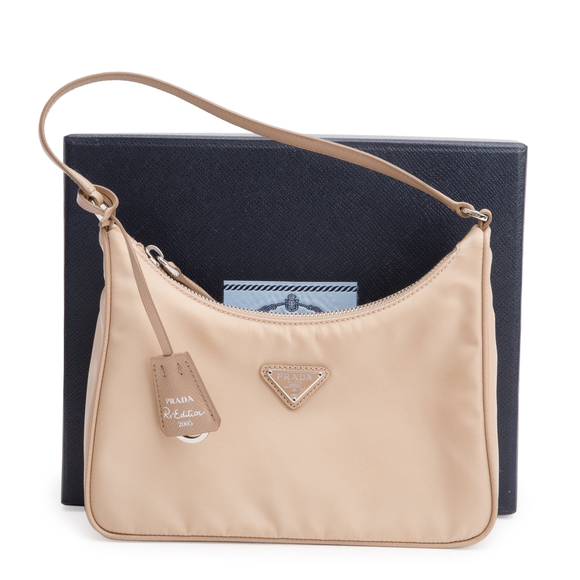 Prada 2021 Beige Re-Edition 2005 Re-Nylon and Saffiano Mini Bag w/ Box & Autheniticty Card