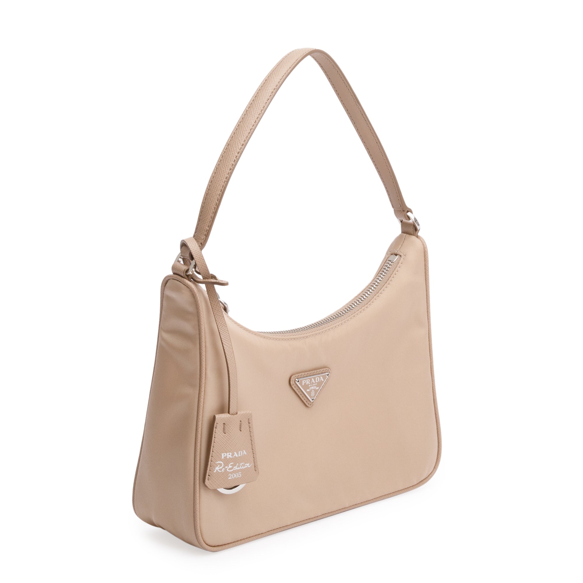 Prada 2021 Beige Re-Edition 2005 Re-Nylon and Saffiano Mini Bag w/ Box & Autheniticty Card
