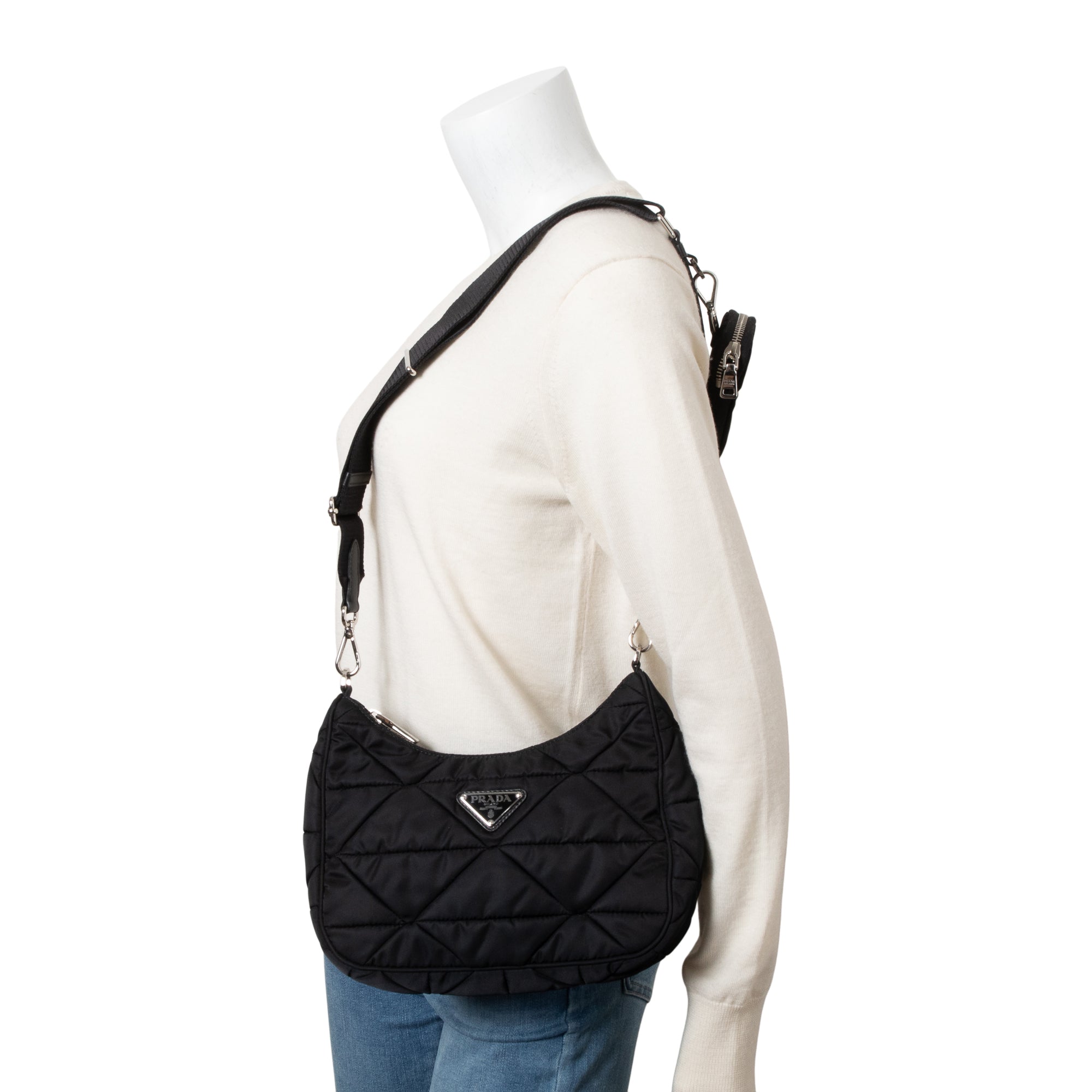 Prada 2021 Black Padded Re-Nylon Shoulder Bag w/ Authenticity Card