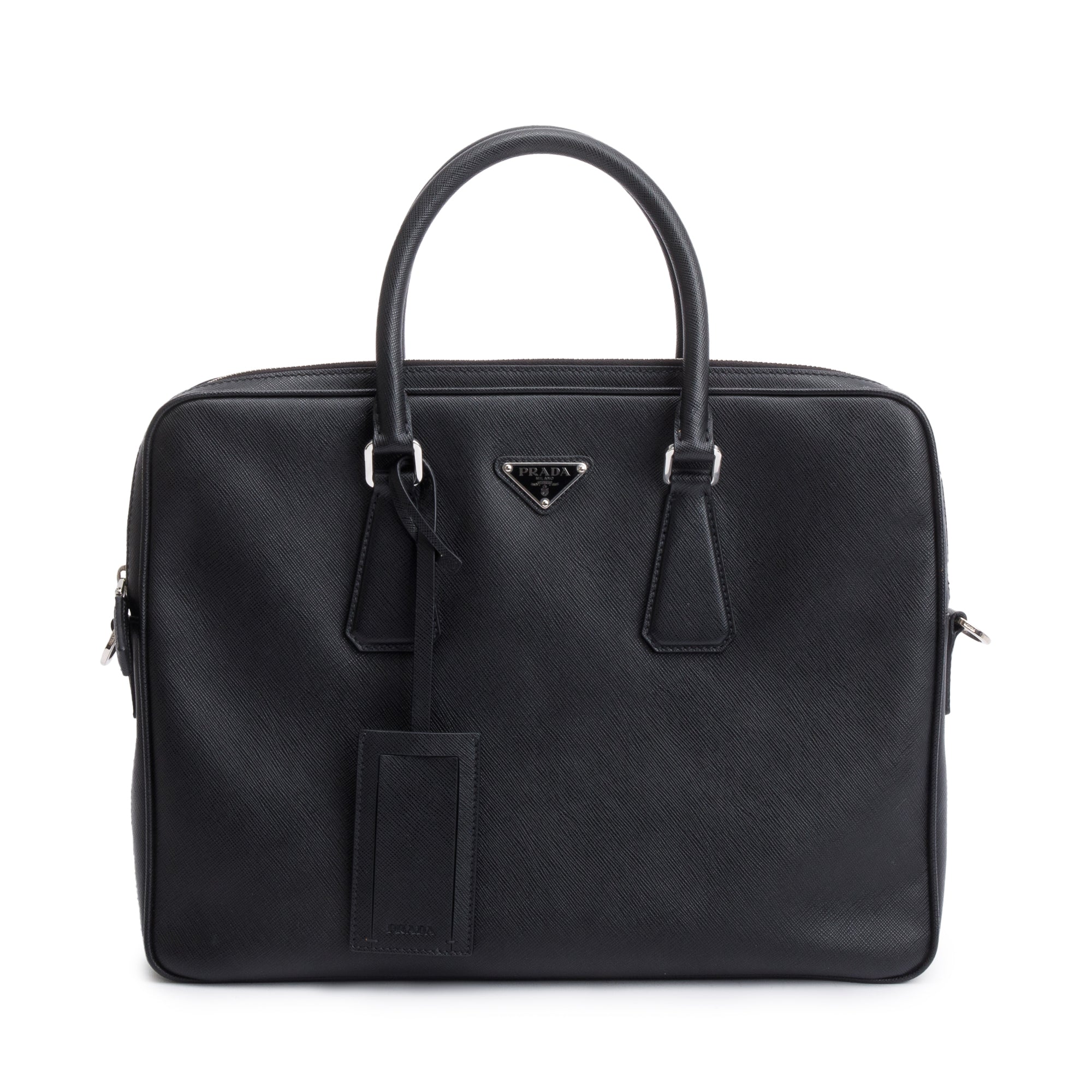 Prada 2021 Black Saffiano Travel Briefcase w/ Strap & Authenticity Card