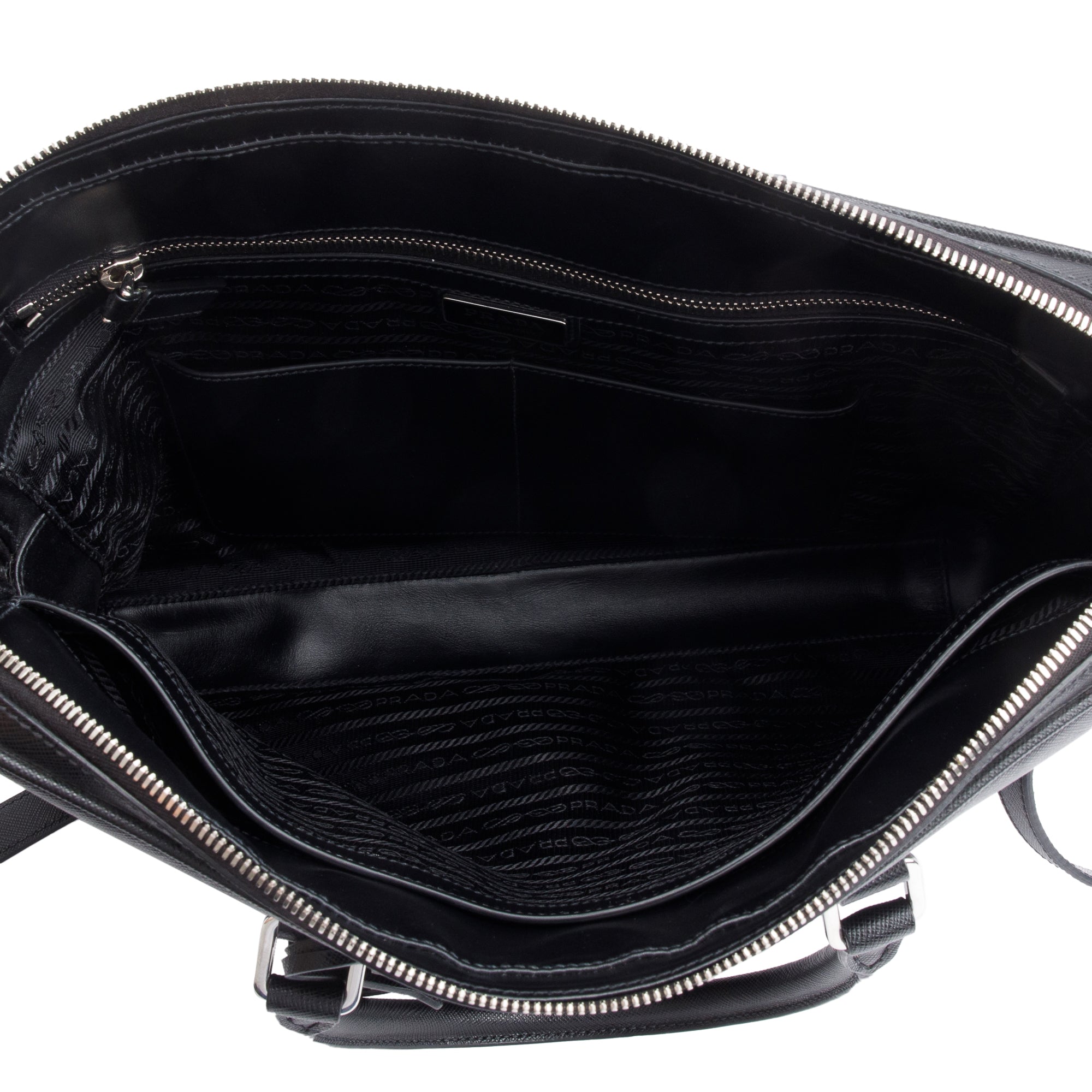 Prada 2021 Black Saffiano Travel Briefcase w/ Strap & Authenticity Card