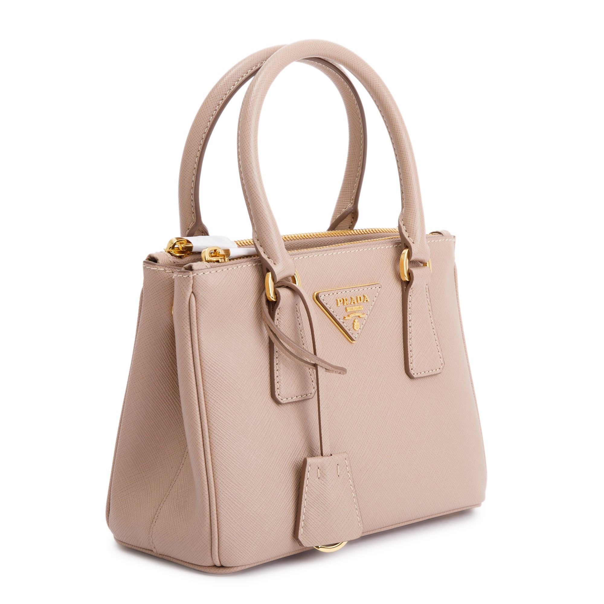 Prada 2021 Mini Saffiano Lux Galleria Double Zip Tote w/ Strap