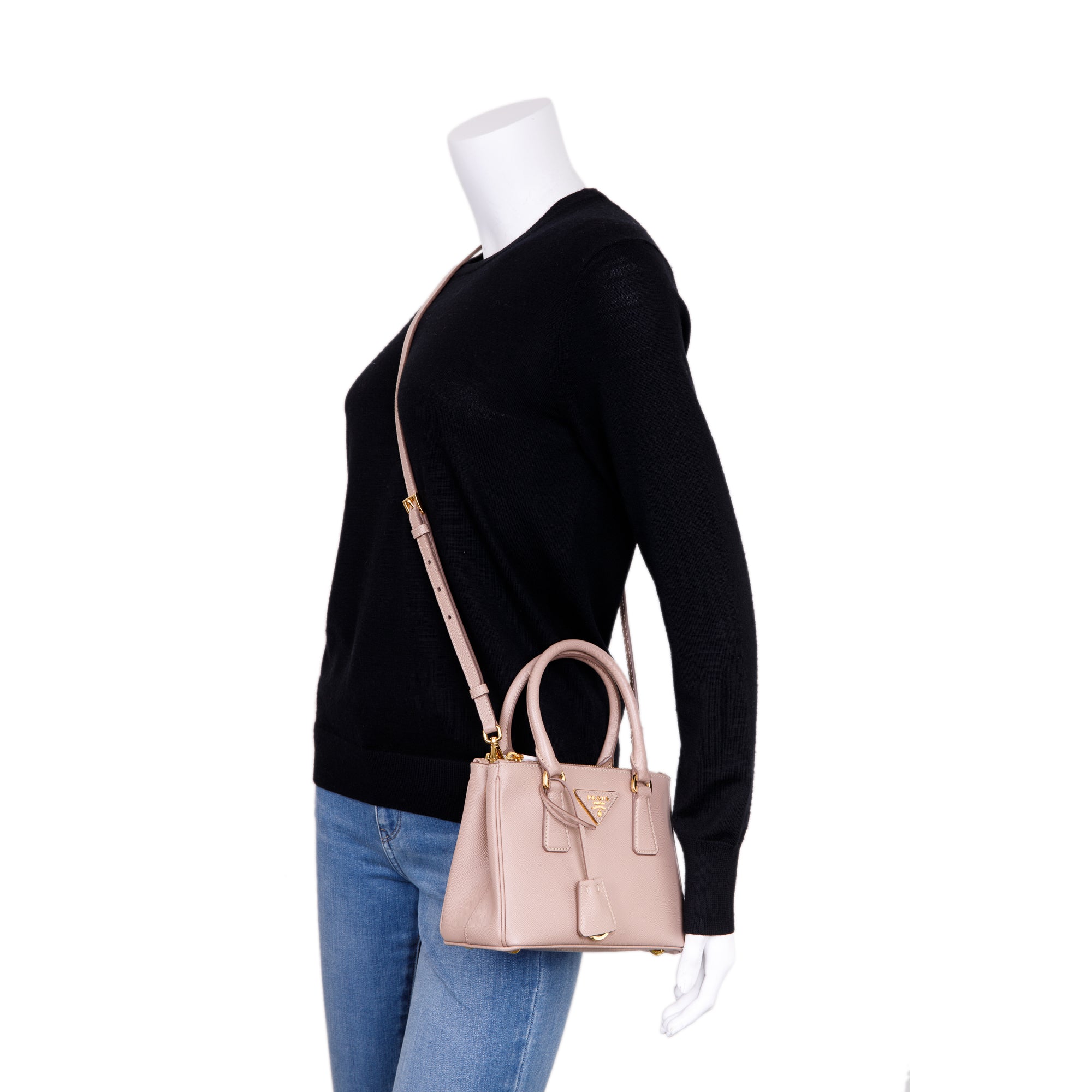 Prada 2021 Mini Saffiano Lux Galleria Double Zip Tote w/ Strap