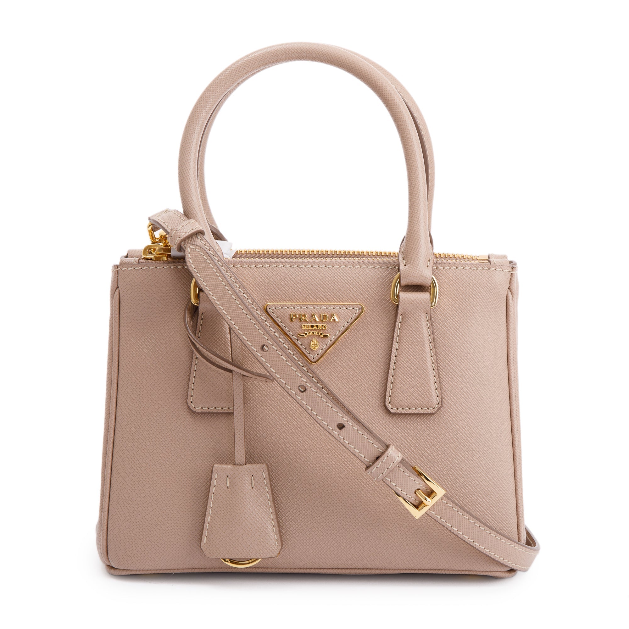 Prada 2021 Mini Saffiano Lux Galleria Double Zip Tote w/ Strap