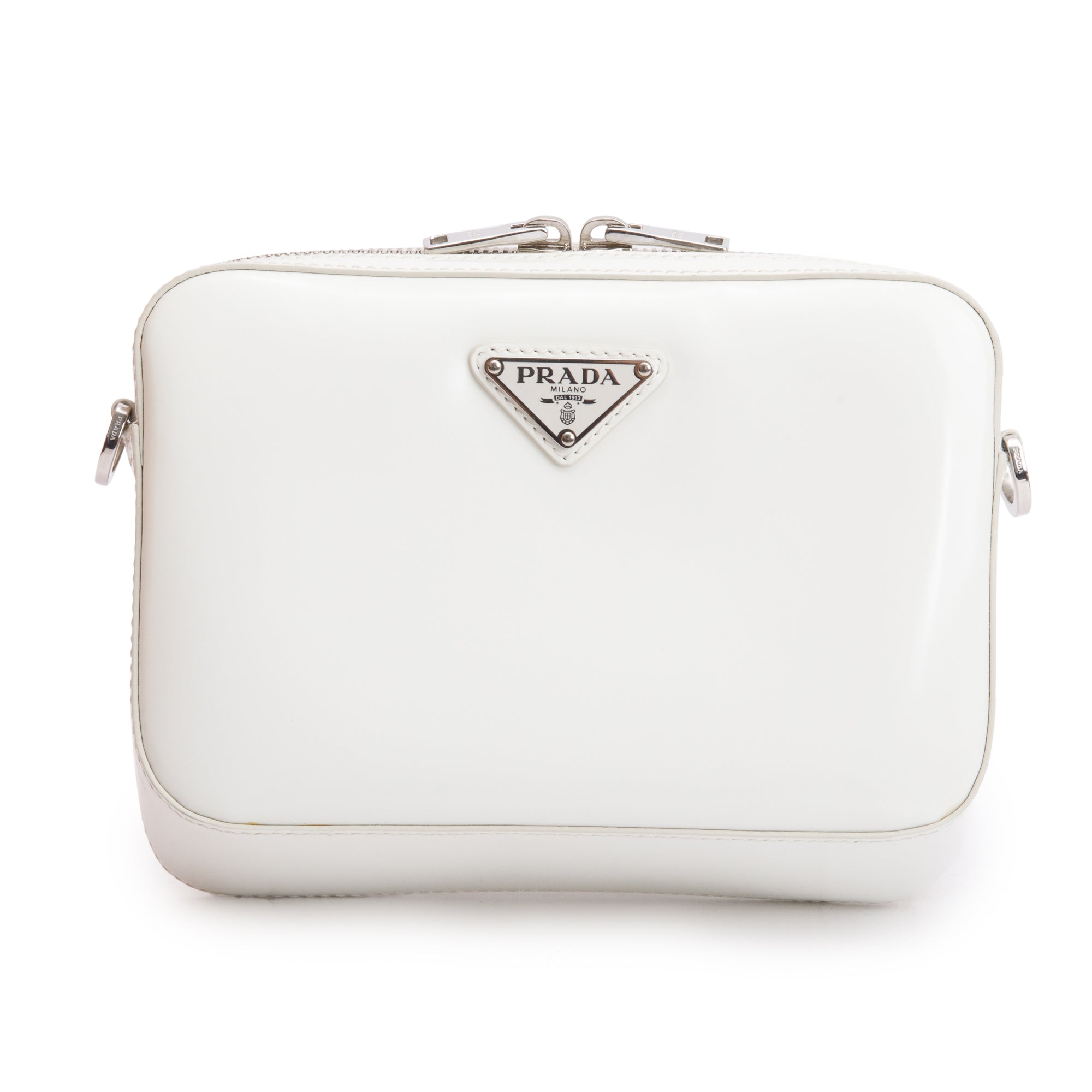 Prada 2021 White Spazzolato Leather Small Brique Crossbody Bag w/ Box & Authenticity Card