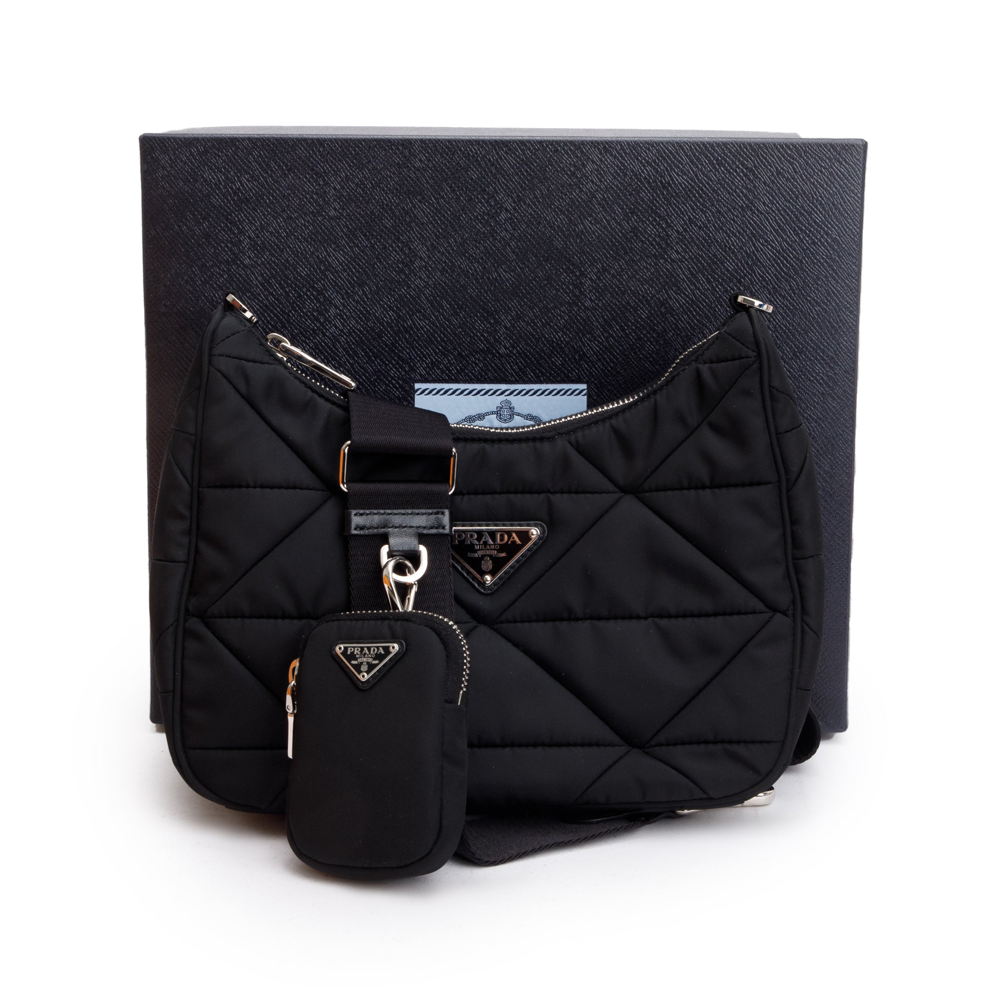Prada 2022 Black Padded Re-Nylon Shoulder Bag w/ Box & Authenticity Card
