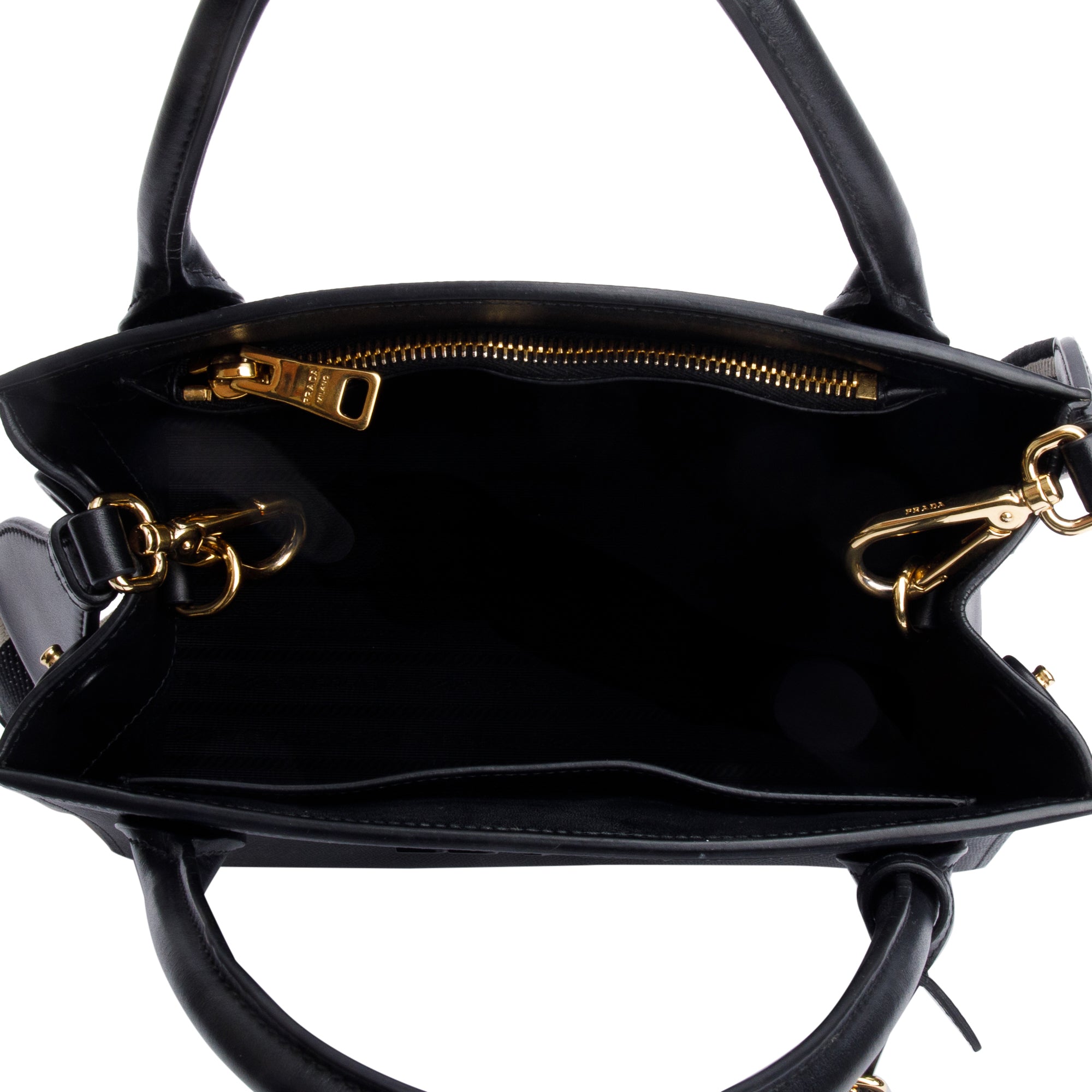 Prada 2022 Black Saffiano Cuir Small Monochrome Top Handle Tote w/ Strap & Authenticity Card
