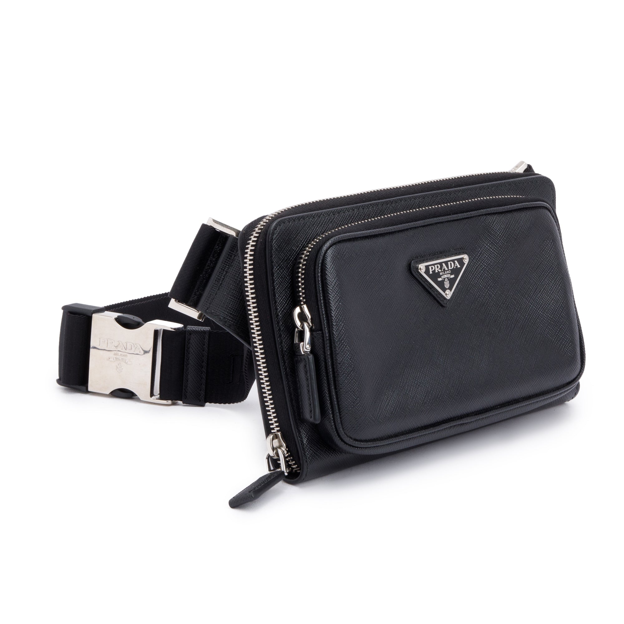 Prada 2022 Black Saffiano Travel Leather Belt Bag w/ Authenticity Card