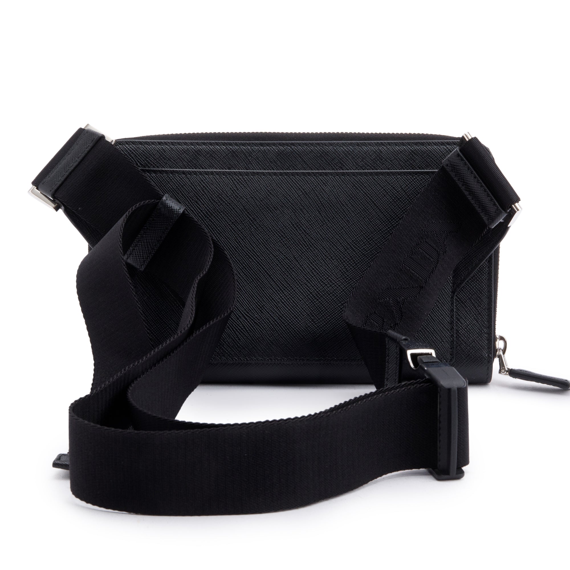 Prada 2022 Black Saffiano Travel Leather Belt Bag w/ Authenticity Card