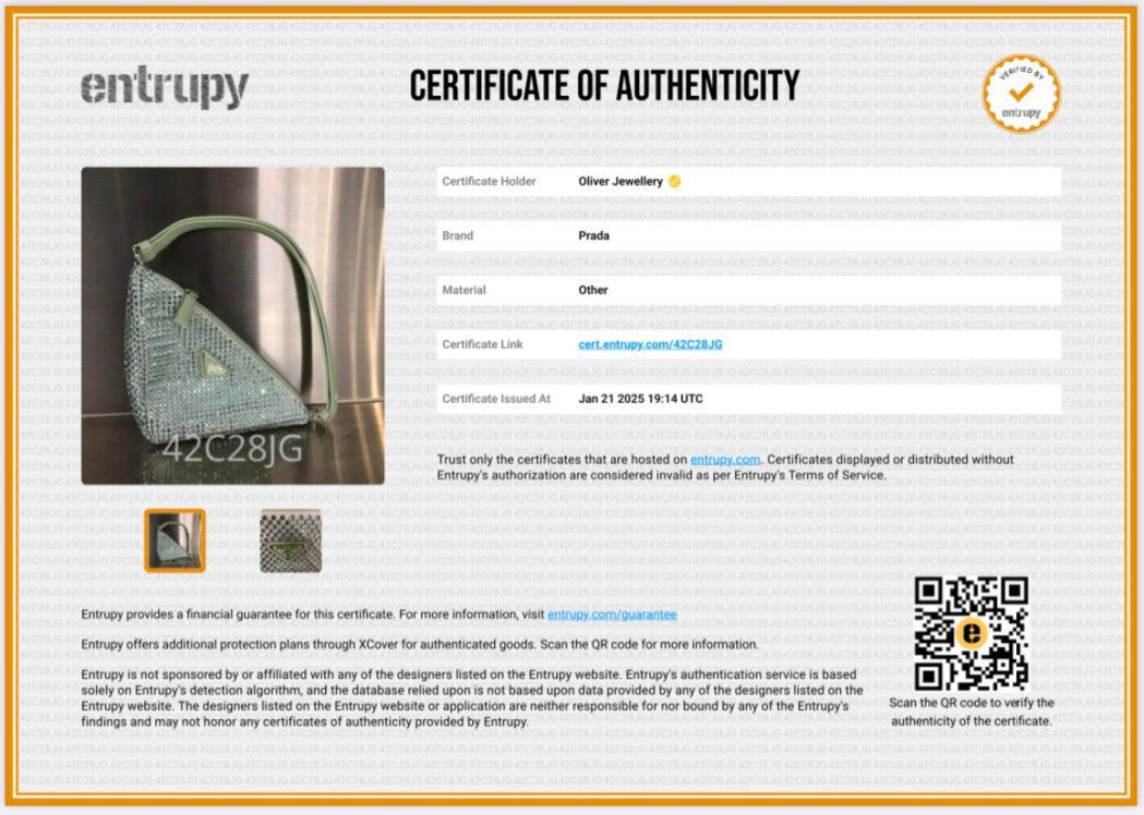 Prada 2022 Green Satin Crystal Enamel Triangle Bag w/ Authenticity Card