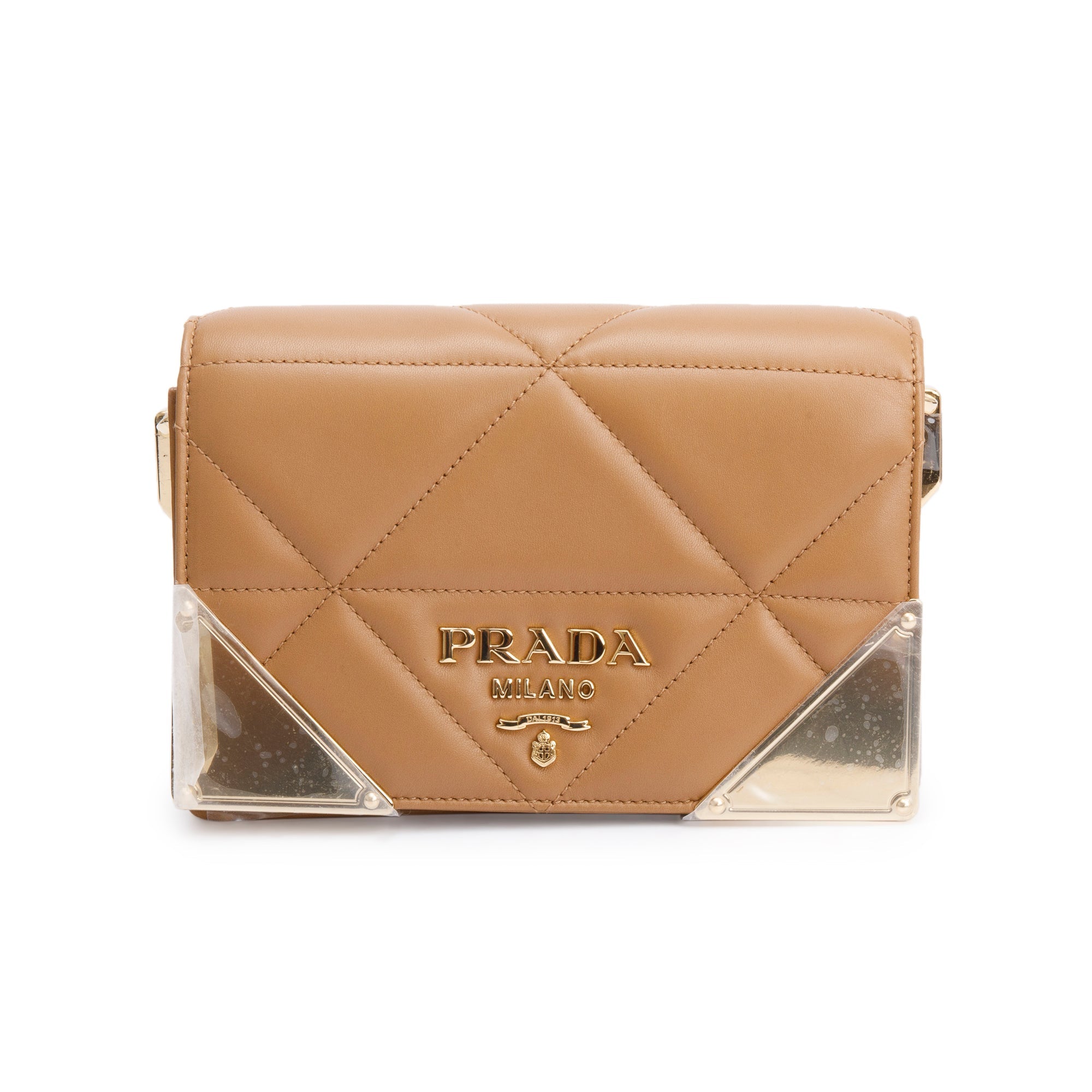 Prada 2024 Beige Quilted Nappa Leather Shoulder Bag w/ Strap, Receipt & Authenticity Card