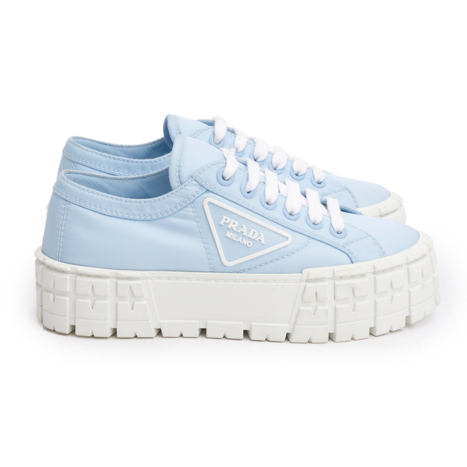 Prada Blue Re-Nylon Gabardine Wheel Logo Sneakers, Size 37