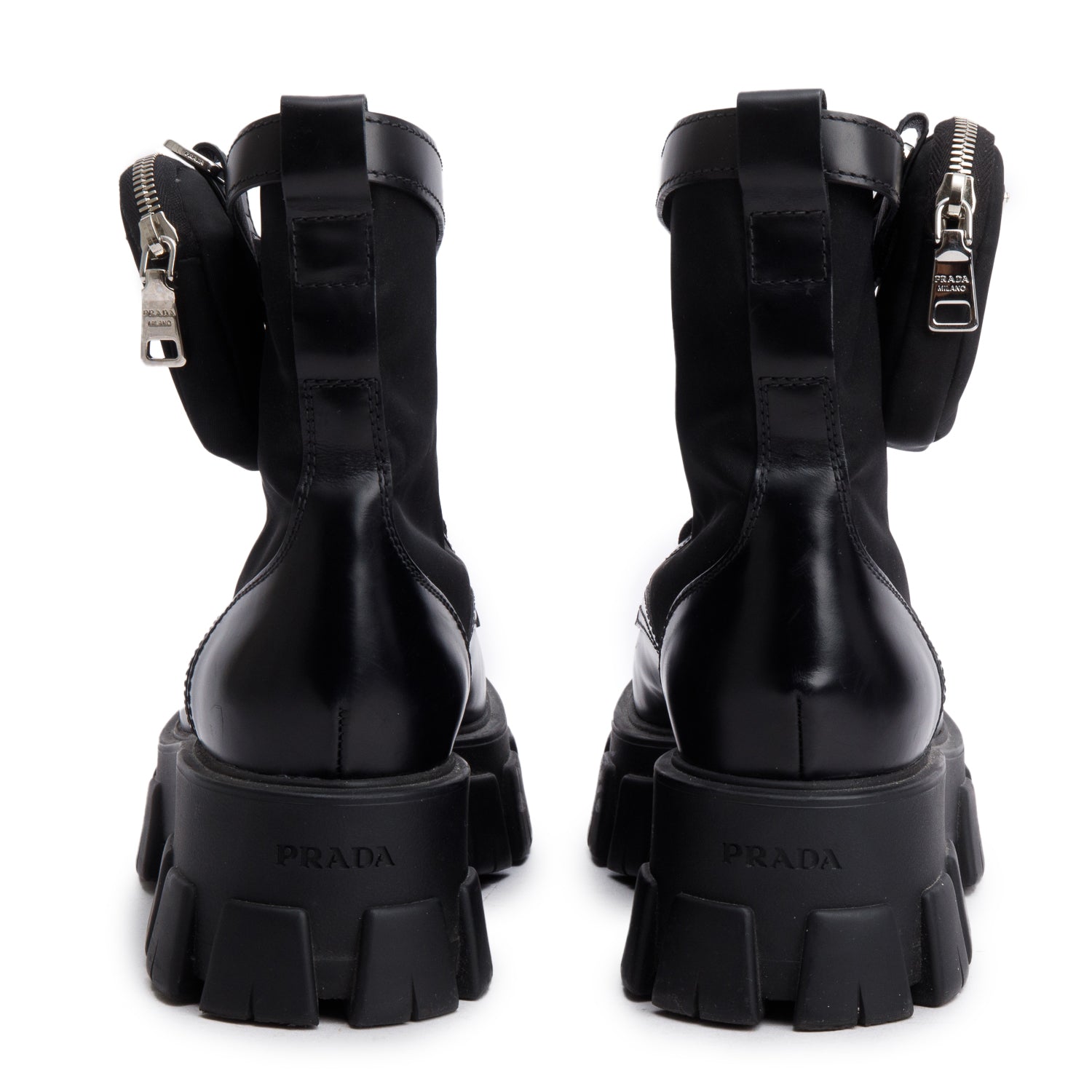 Prada Black Monolith Leather and Re-Nylon Boots with Pouch, Men’s Size 40.5