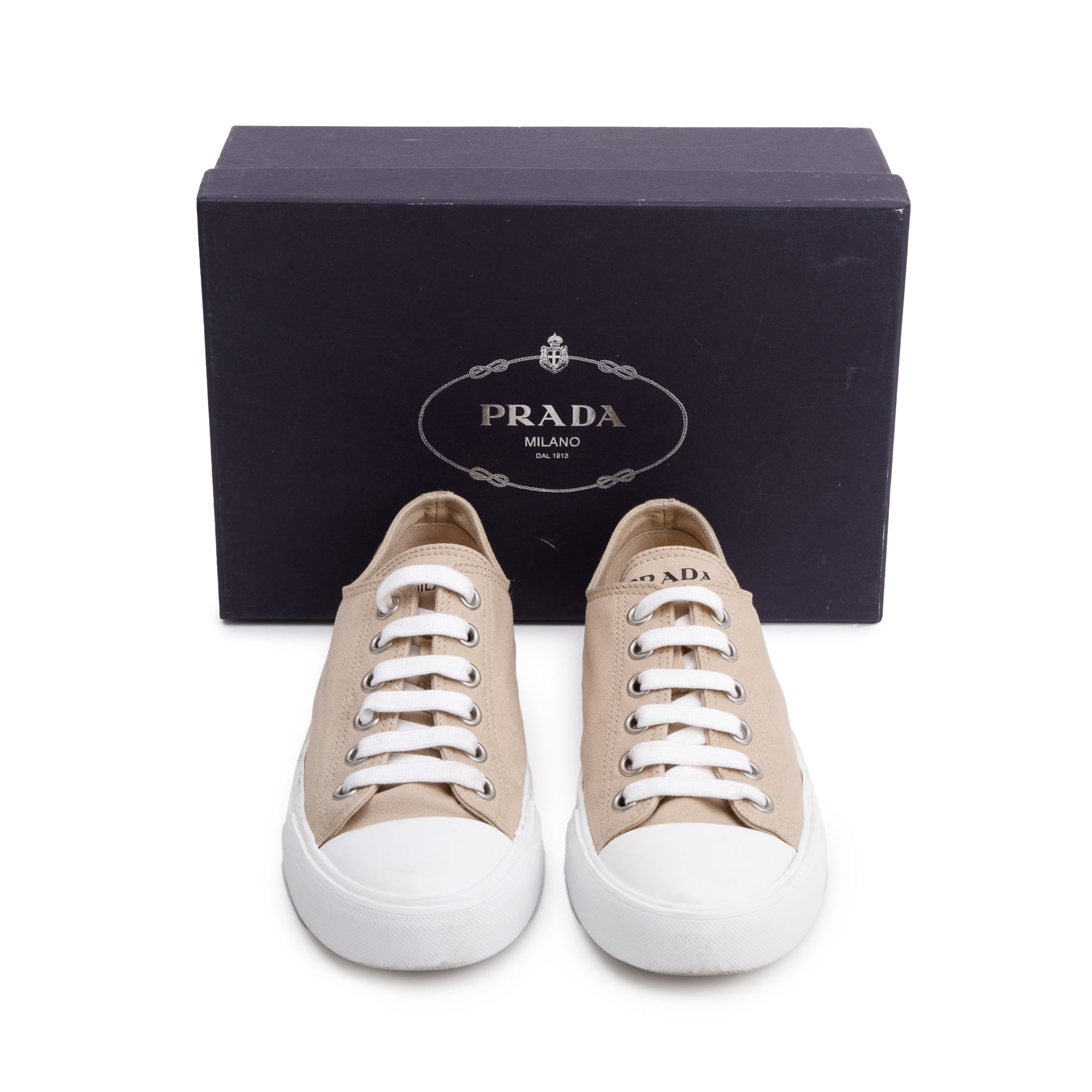 Prada Beige Fabric Sneakers, Size 40 w/ Box