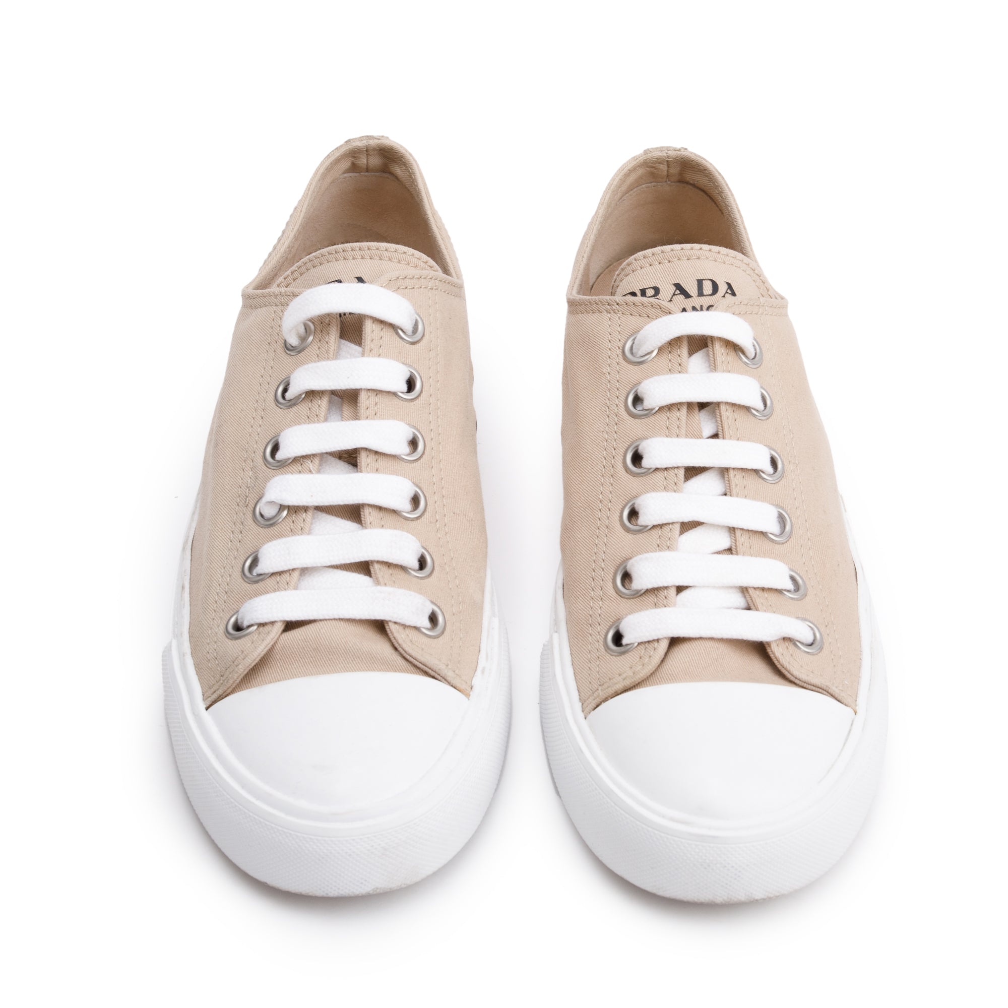 Prada Beige Fabric Sneakers, Size 40 w/ Box