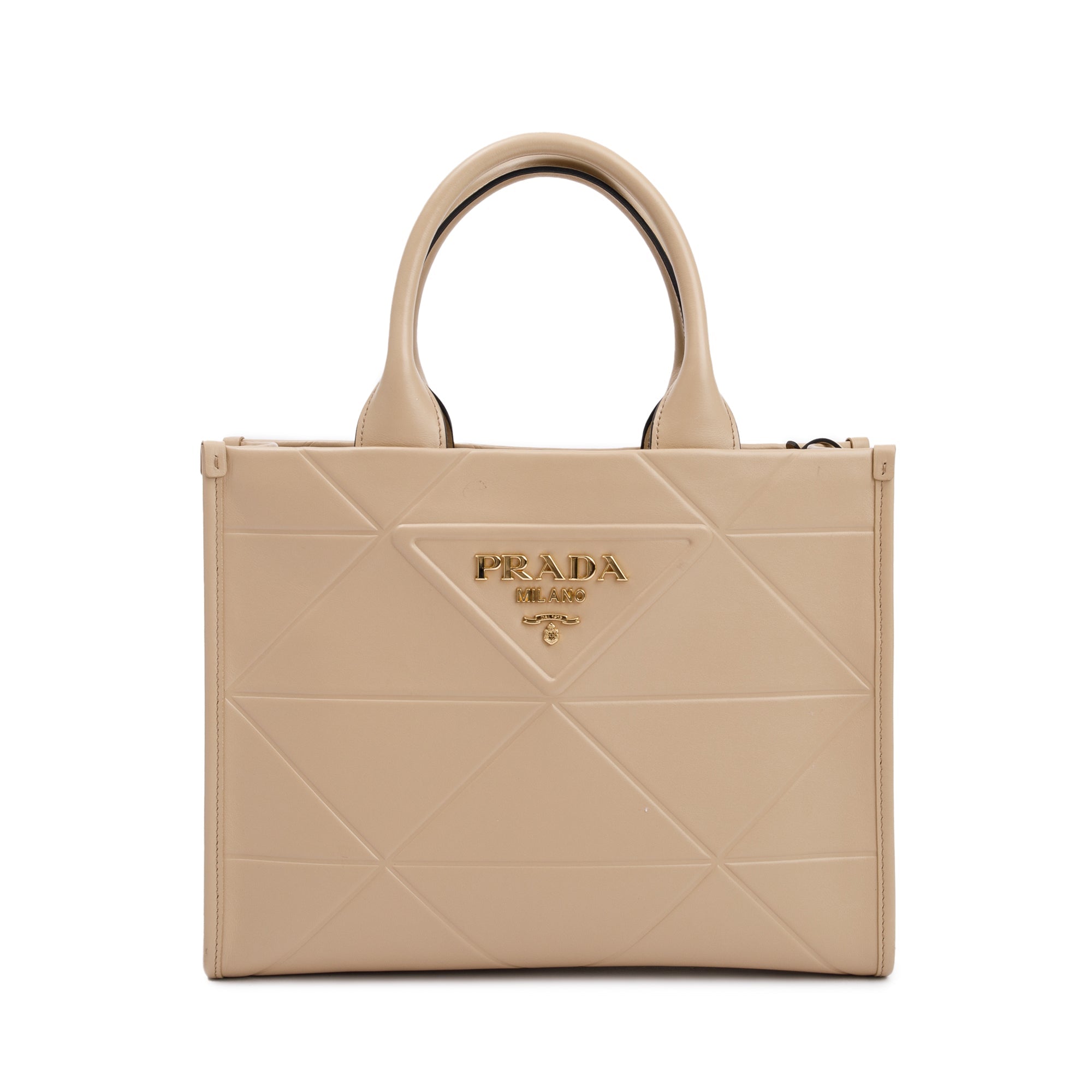 Prada Beige Leather Small Symbole Tote Bag w/ Strap & Box