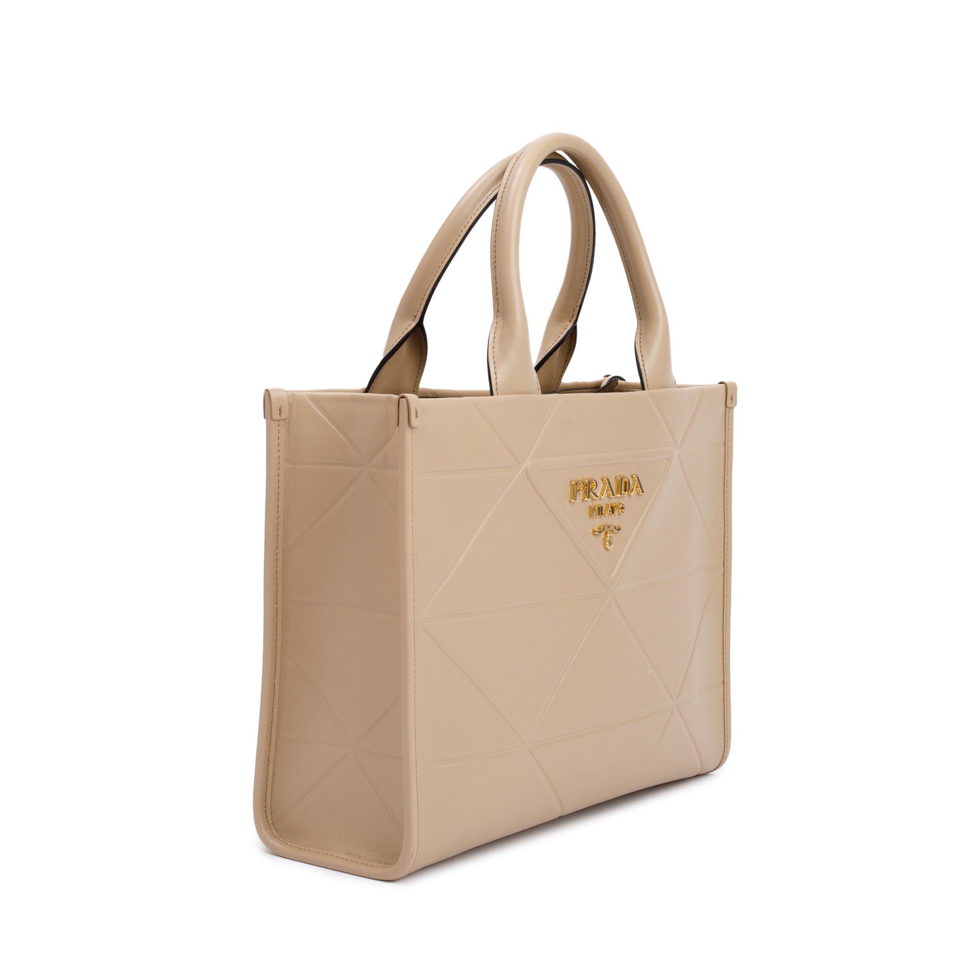 Prada Beige Leather Small Symbole Tote Bag w/ Strap & Box