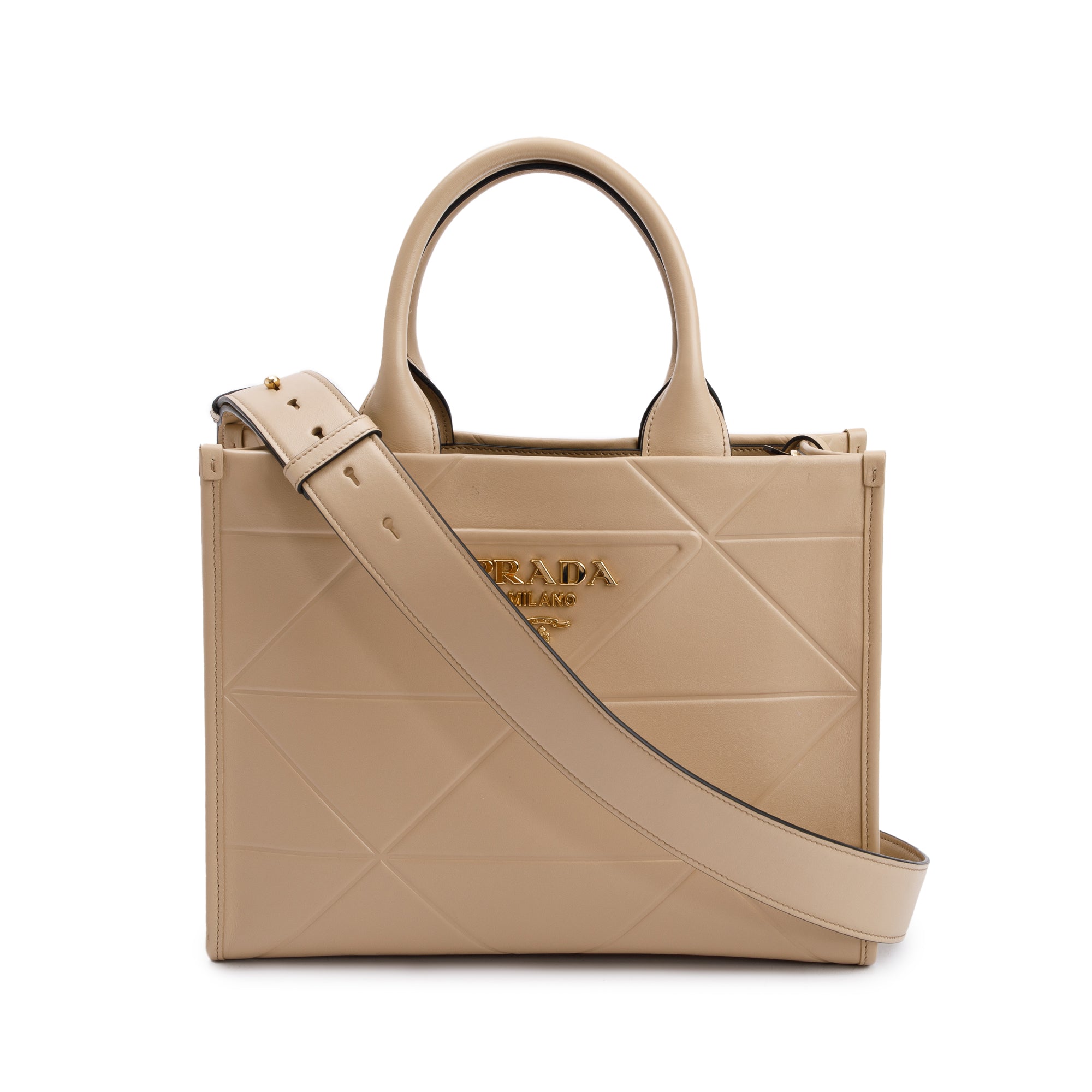 Prada Beige Leather Small Symbole Tote Bag w/ Strap & Box
