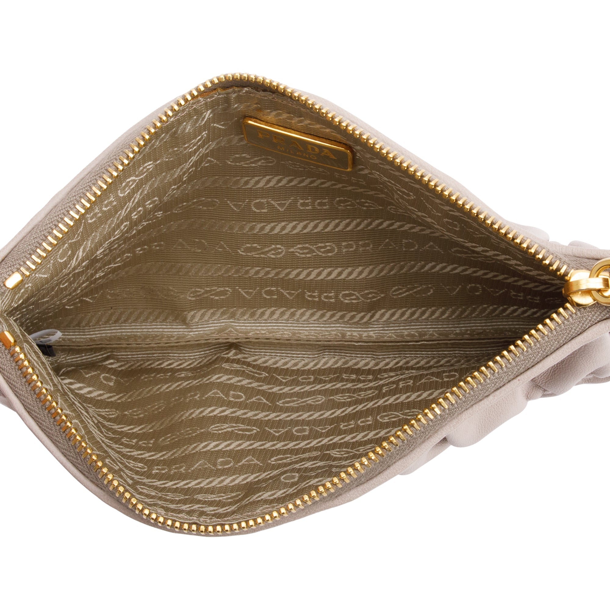 Prada Beige Nappa Gaufre Small Zip Pouch w/ Box