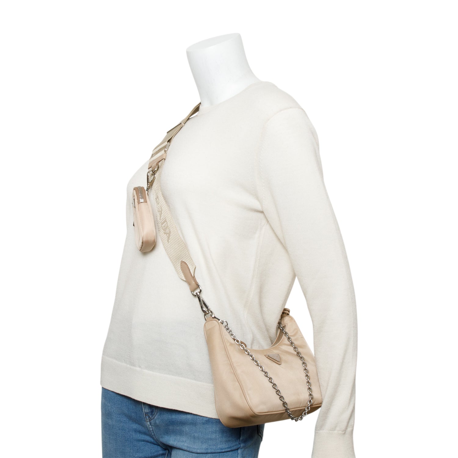 Prada Beige Re-Edition 2005 Re-Nylon Shoulder Bag w/ Authenticity Card