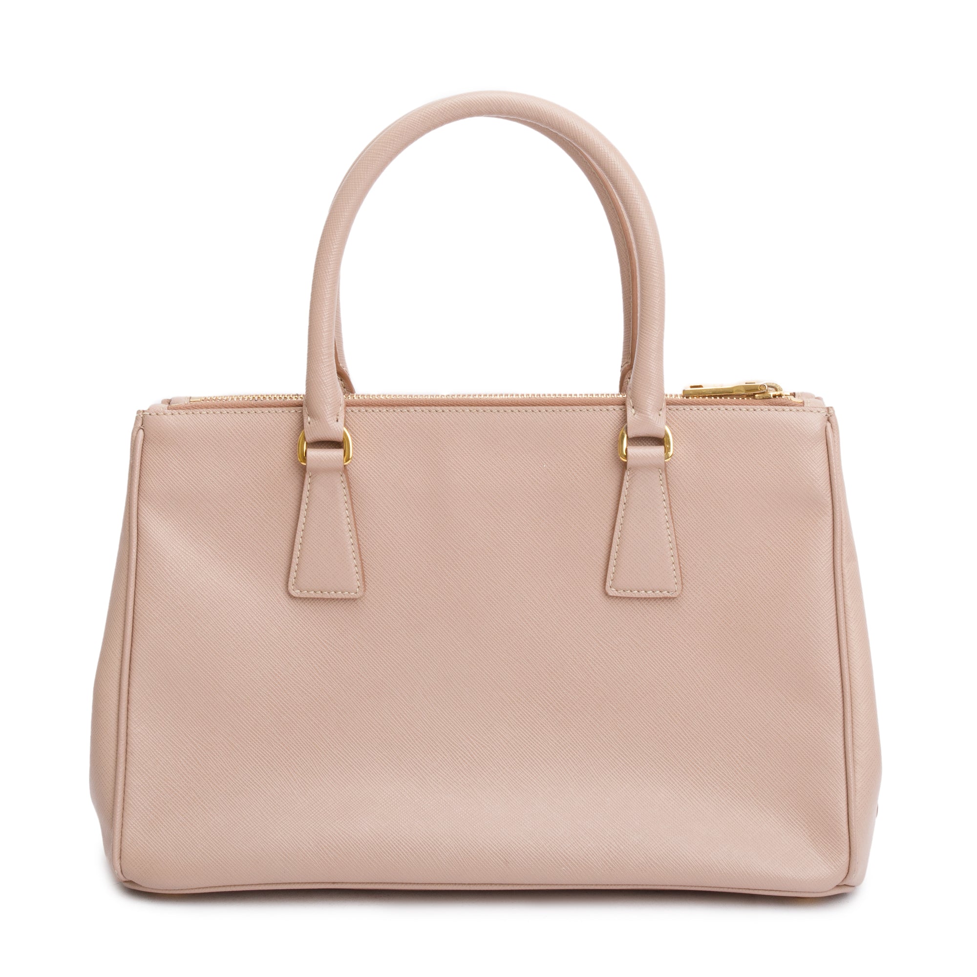 Prada Beige Saffiano Leather Small Double Zip Galleria Tote w/ Strap