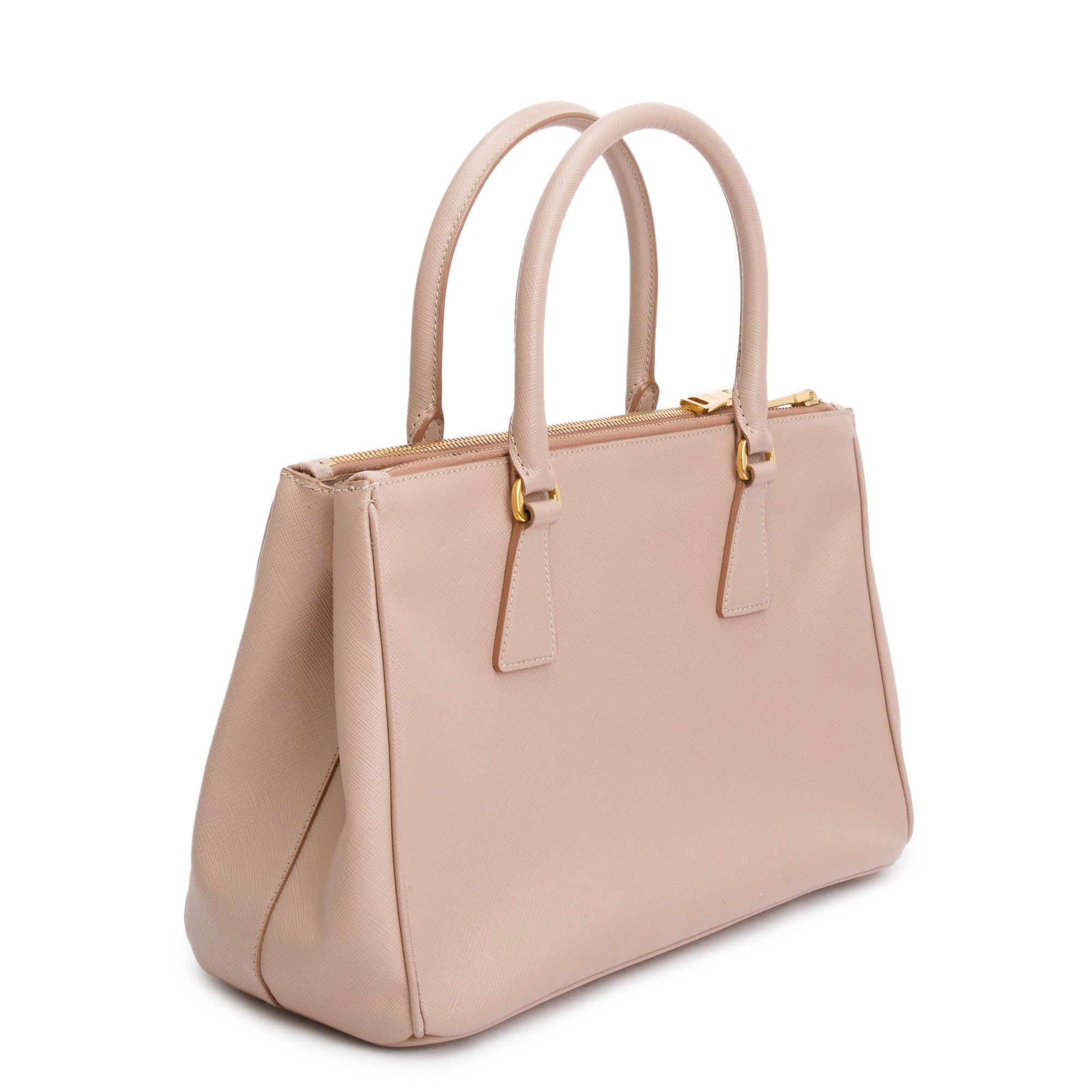 Prada Beige Saffiano Leather Small Double Zip Galleria Tote w/ Strap