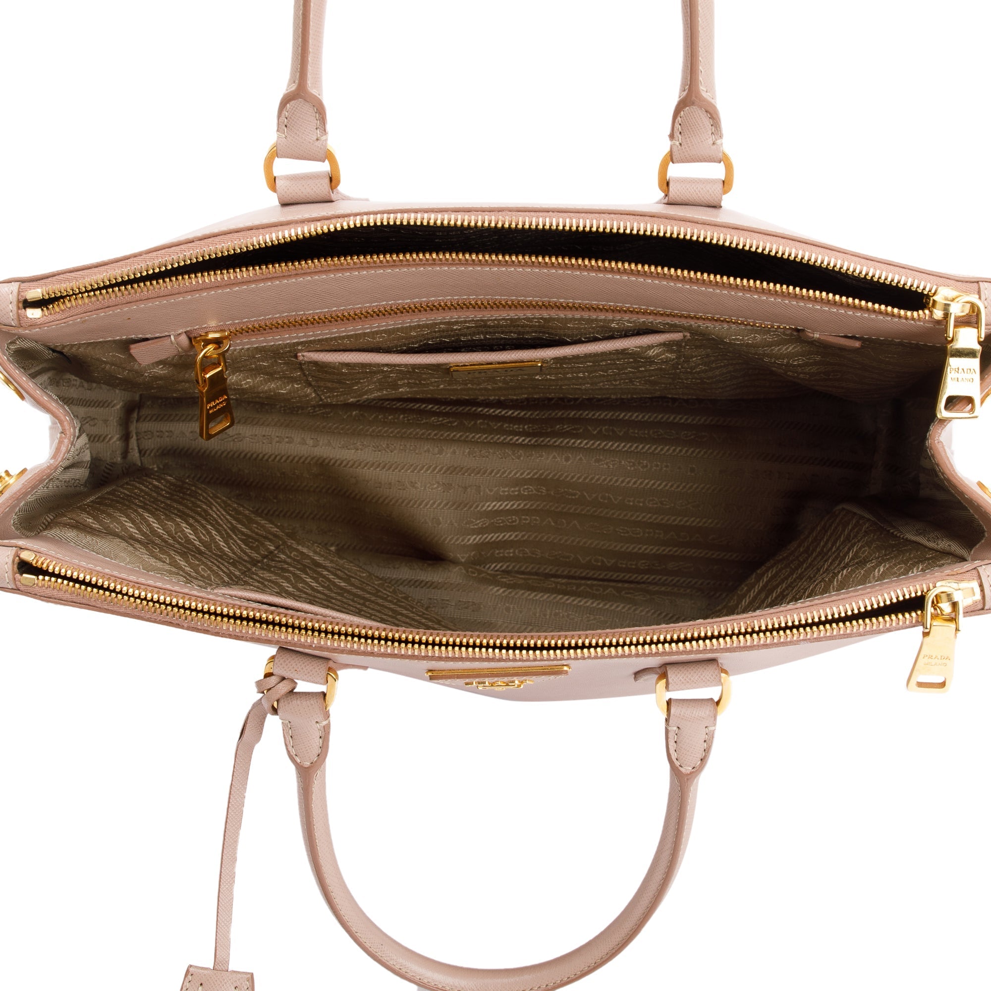 Prada Beige Saffiano Lux Large Double Zip Galleria Tote