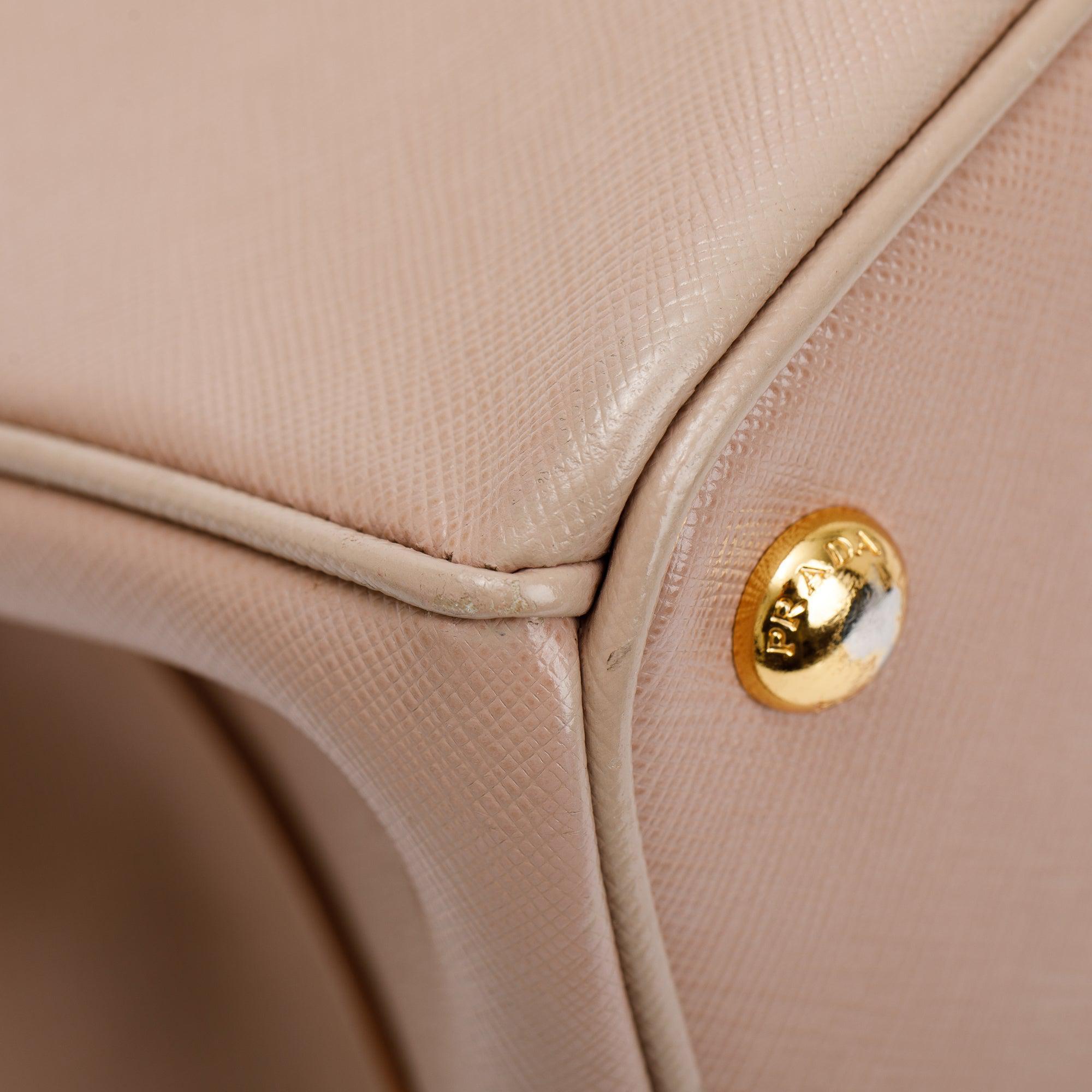 Prada Beige Saffiano Lux Medium Double Zip Galleria Tote w/ Strap